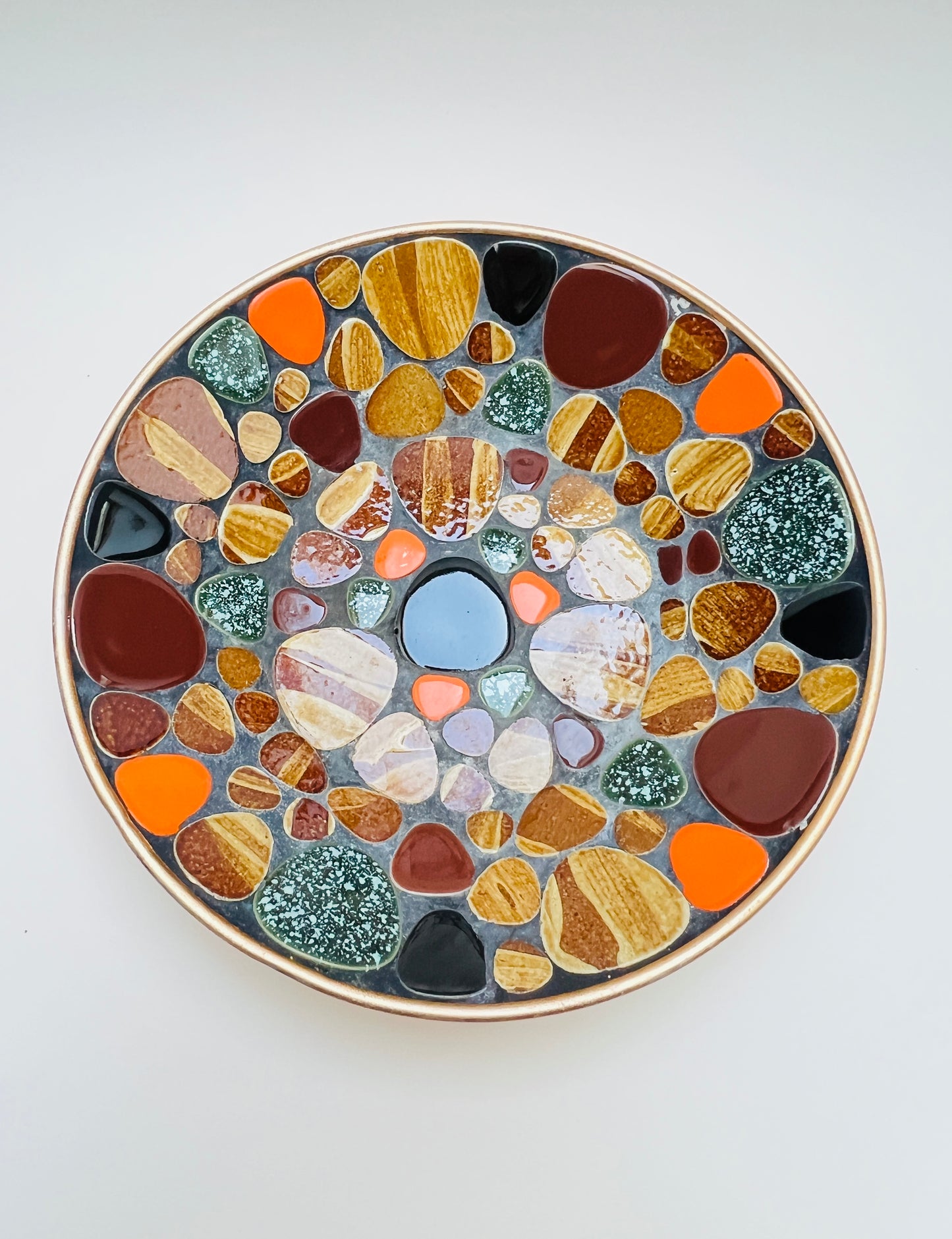 Vintage Mosaik Snack Schale Teller Styson Japan Dekoschale Mid Century Studio Boho Dekor MCM Kieselstein Gold