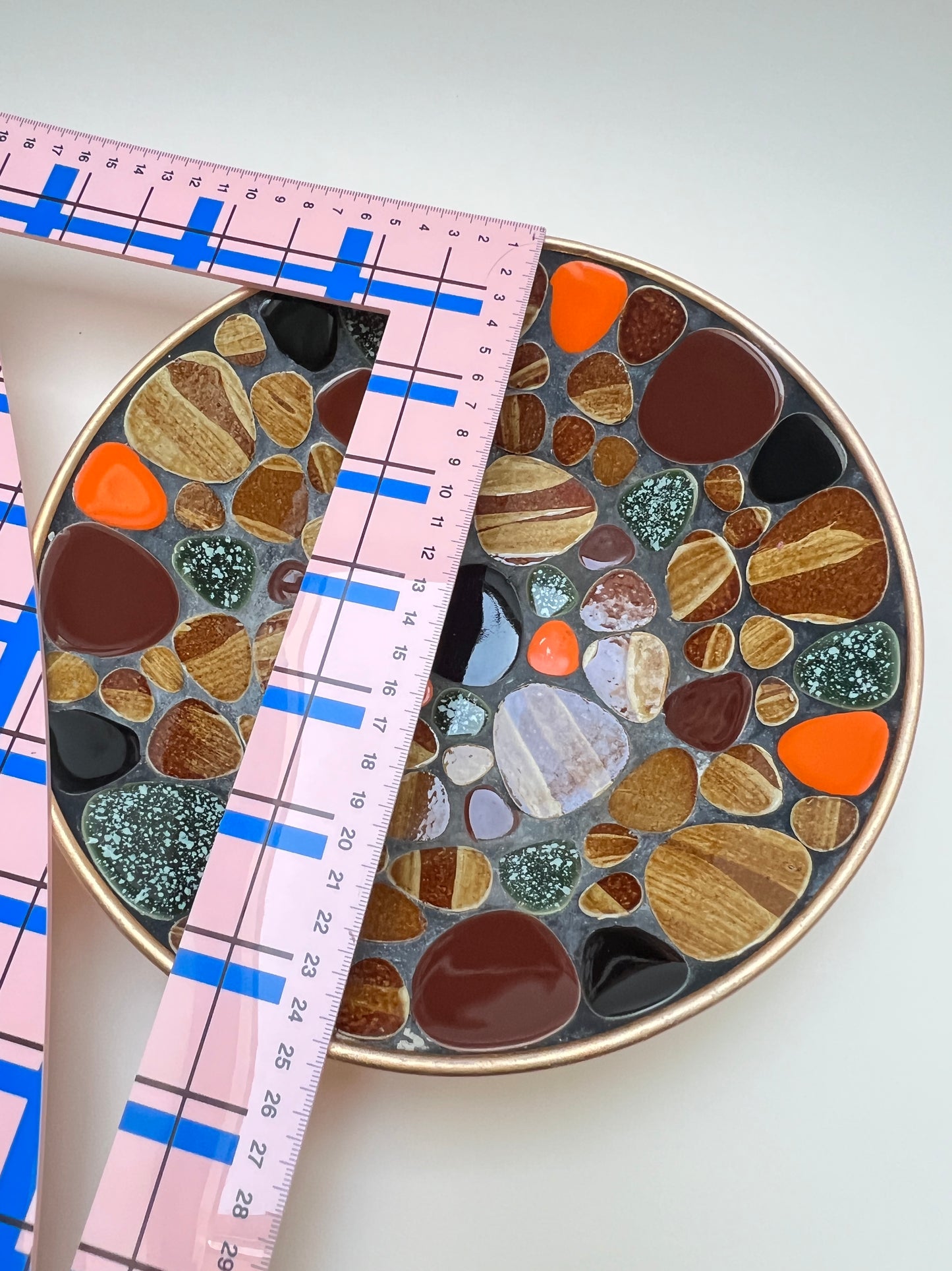 Vintage Mosaik Snack Schale Teller Styson Japan Dekoschale Mid Century Studio Boho Dekor MCM Kieselstein Gold
