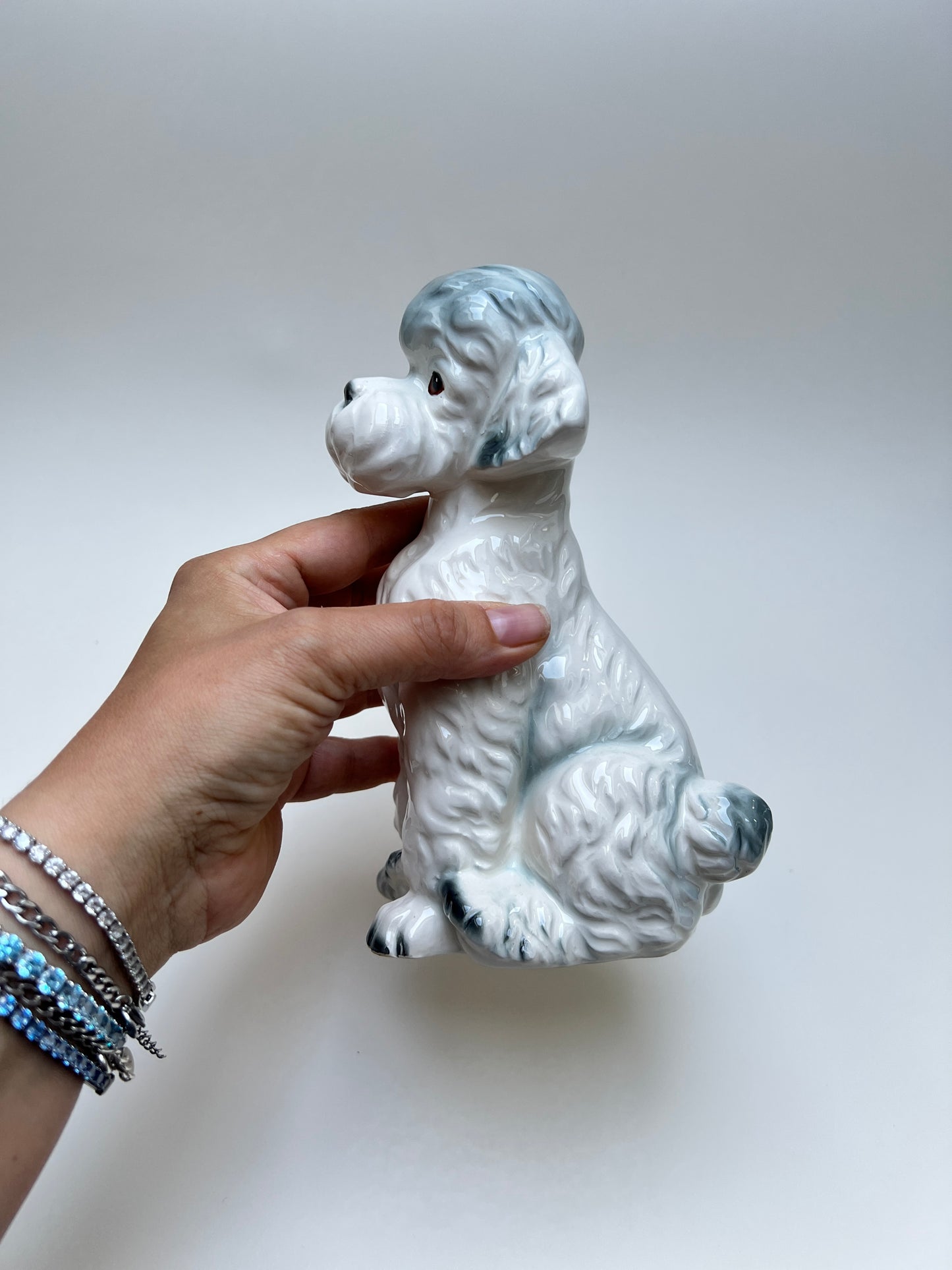Vintage Keramik Hund Figur Pudel Terrier Hundestatue Mid Century Porzellan Hund Retro Dekofigur