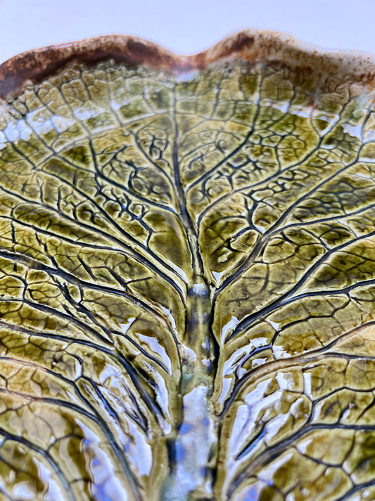 Vintage Keramik Blattschale Kohlblatt Salatblatt Schale Grün Majolika Cottagecore