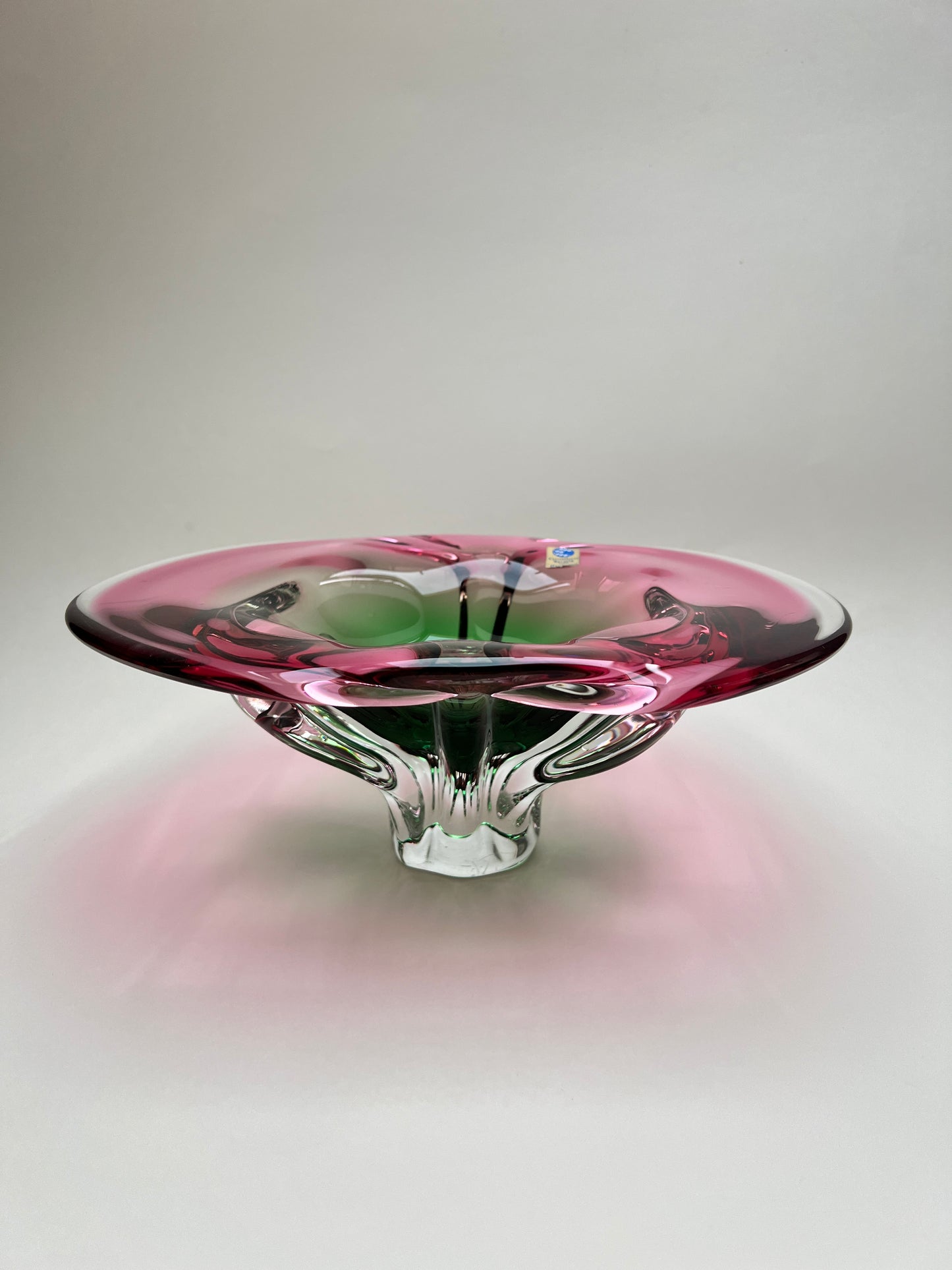 Cristallerie Bavaria Glas Obst Schale pink rosa grün Murano Stil Sommerso Hospodka Stil