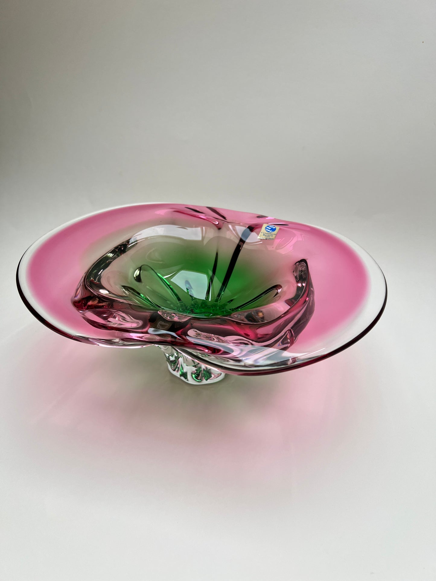Cristallerie Bavaria Glas Obst Schale pink rosa grün Murano Stil Sommerso Hospodka Stil