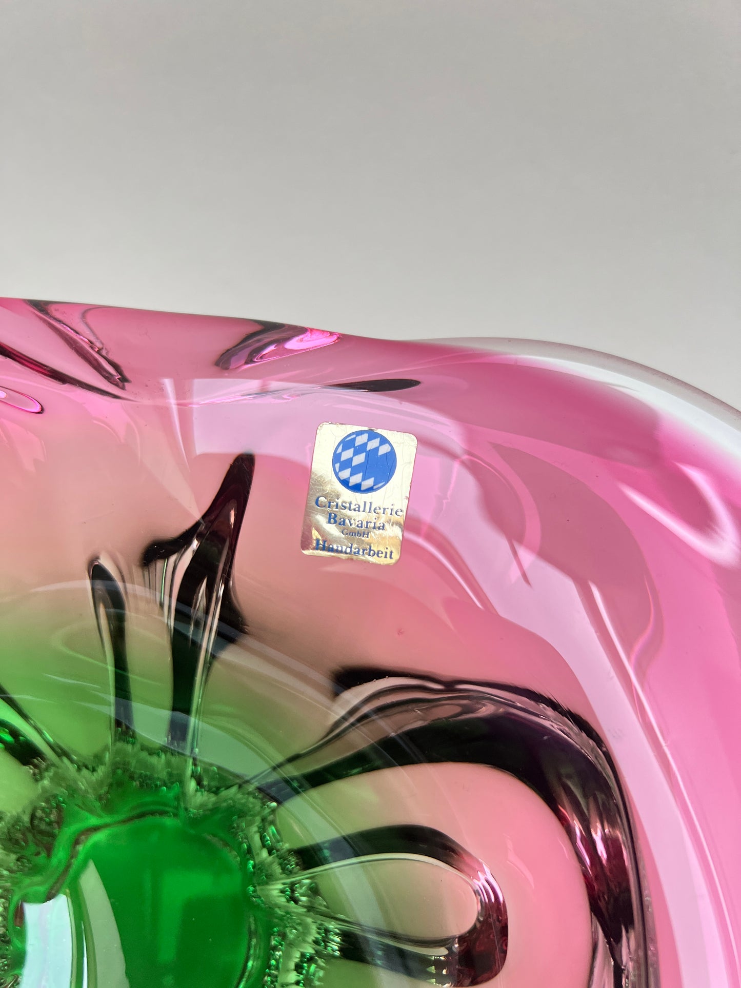 Cristallerie Bavaria Glas Obst Schale pink rosa grün Murano Stil Sommerso Hospodka Stil