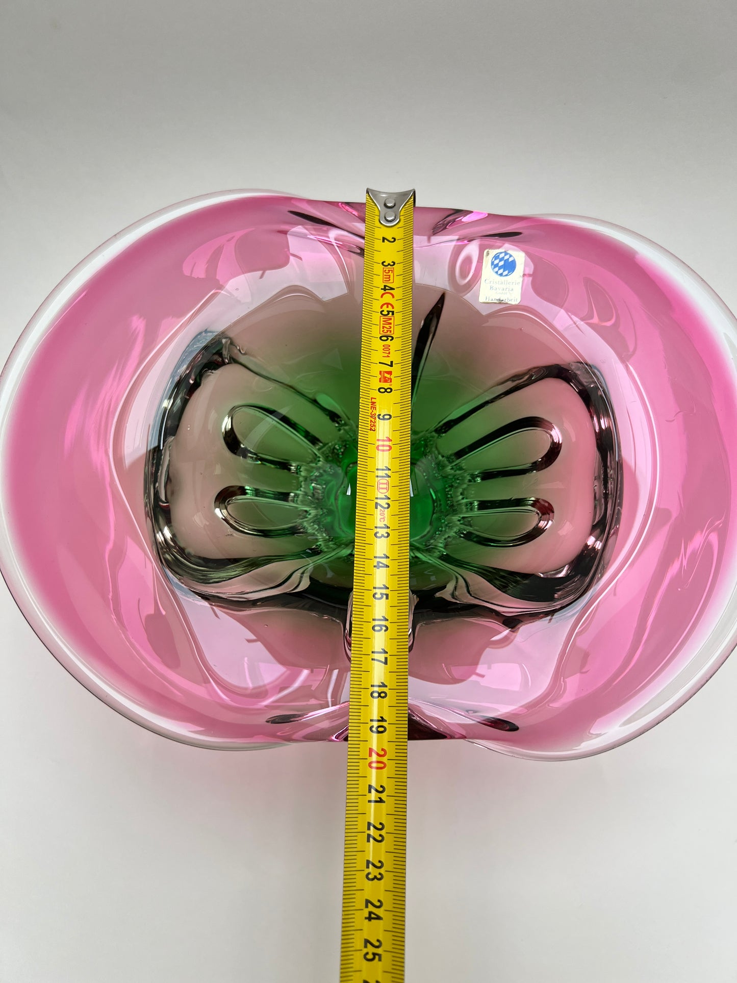 Cristallerie Bavaria Glas Obst Schale pink rosa grün Murano Stil Sommerso Hospodka Stil