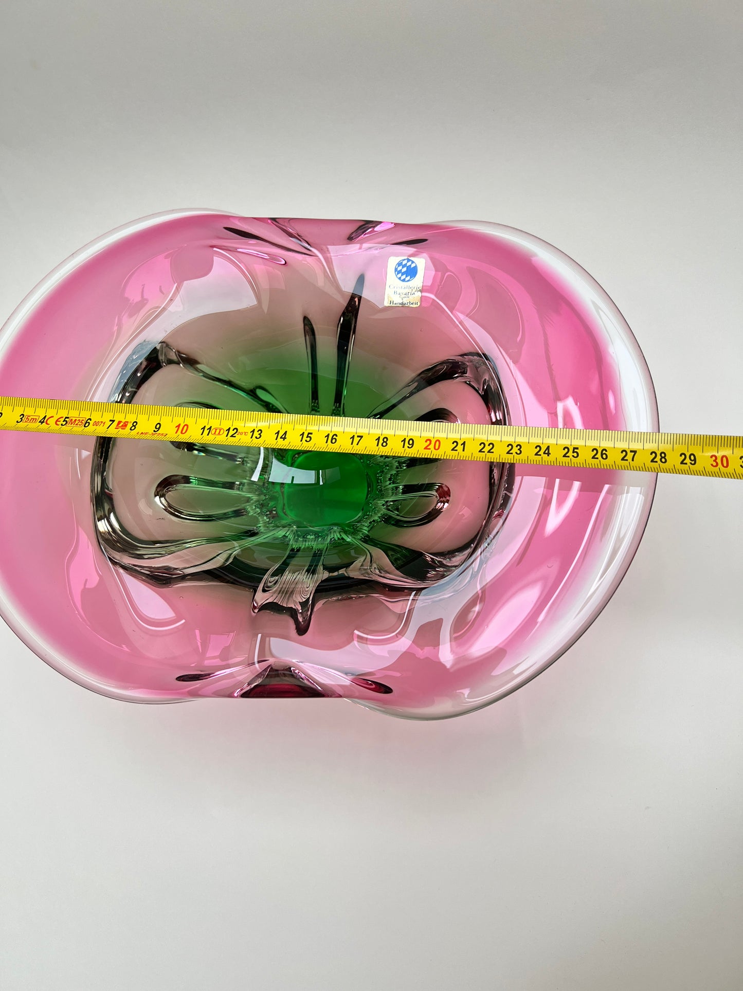 Cristallerie Bavaria Glas Obst Schale pink rosa grün Murano Stil Sommerso Hospodka Stil