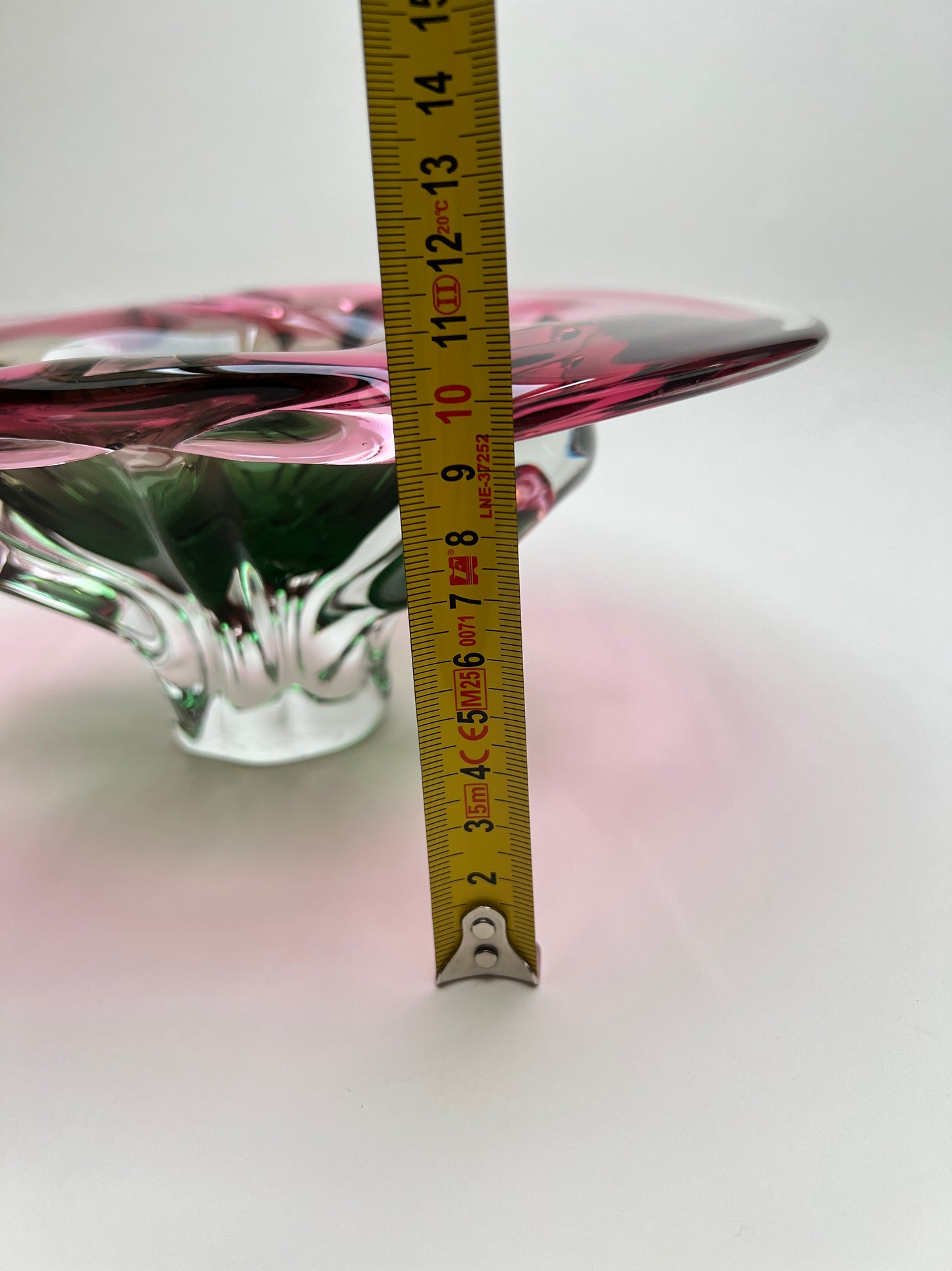Cristallerie Bavaria Glas Obst Schale pink rosa grün Murano Stil Sommerso Hospodka Stil