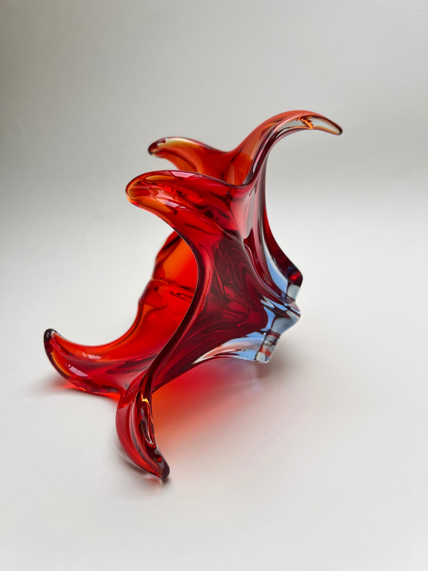 Murano Stil Glas Schale Zipfelschale rot blutorange Vintage Designschale Italien Mid Century