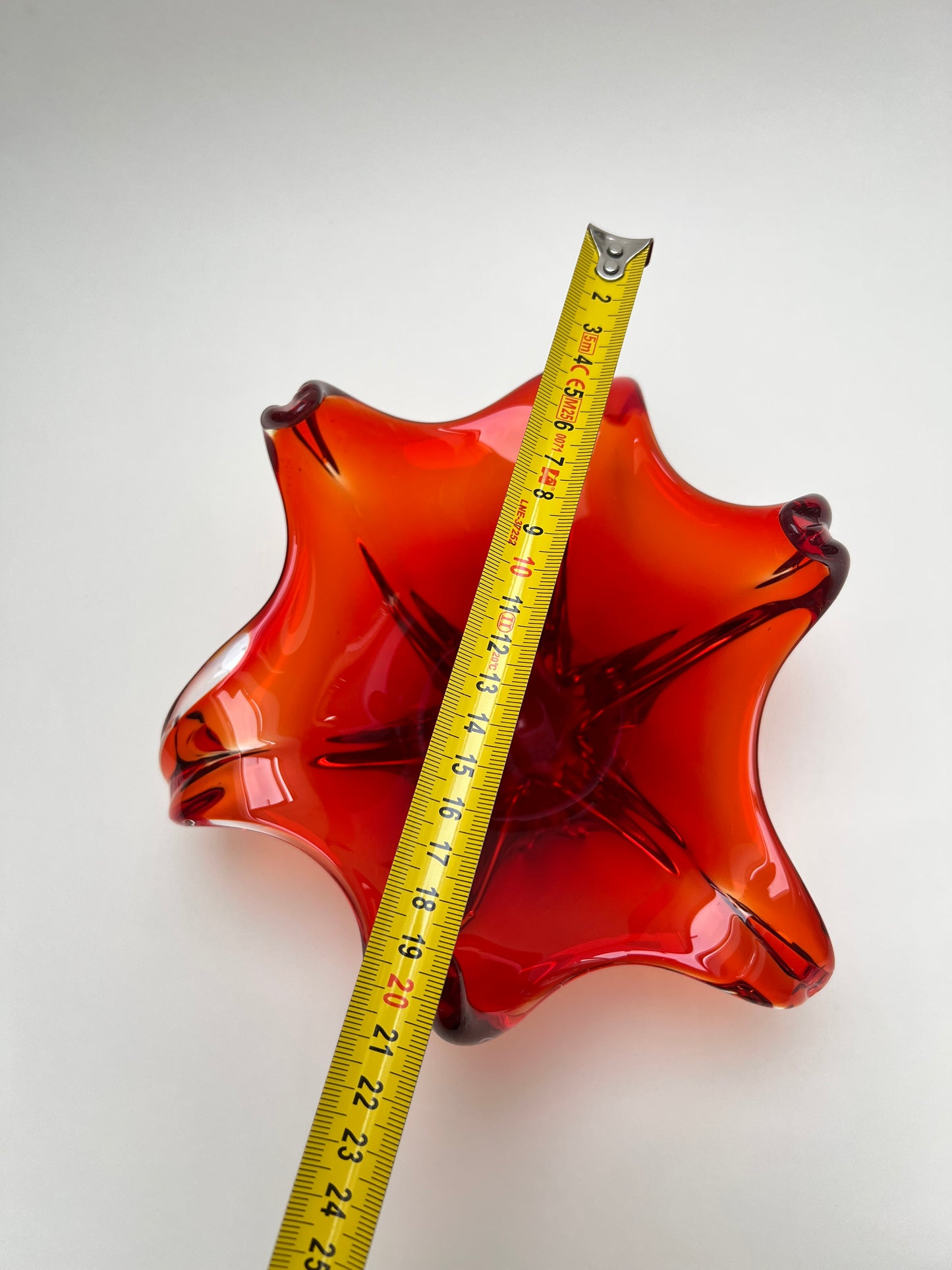 Murano Stil Glas Schale Zipfelschale rot blutorange Vintage Designschale Italien Mid Century