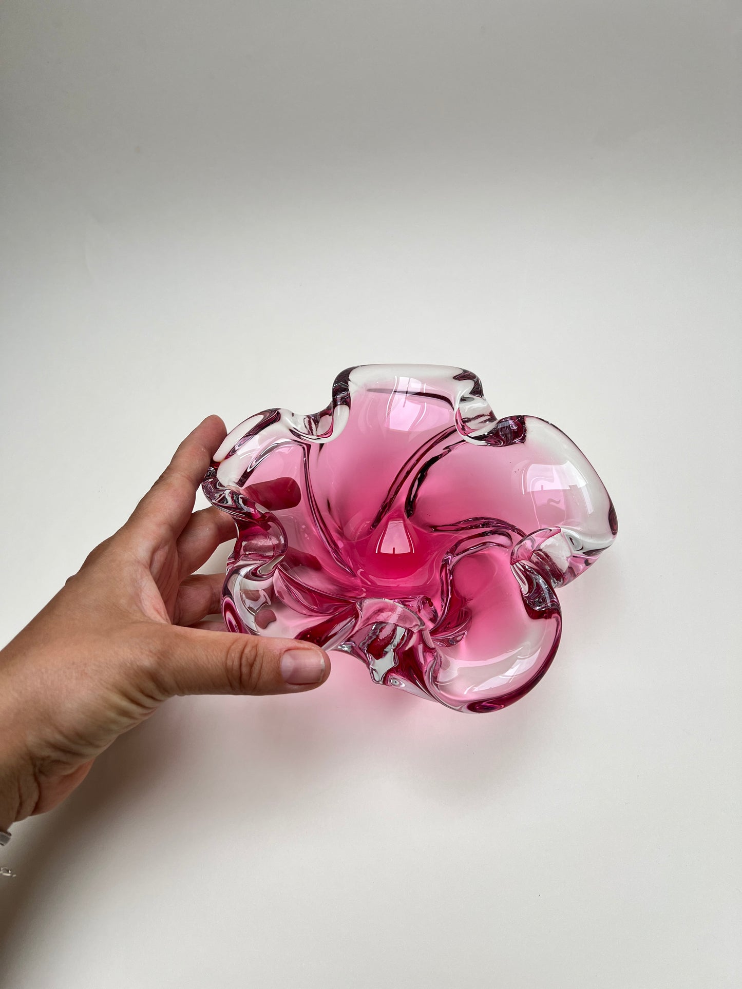 Murano Stil Sommerso Hospodka pink rosa böhmische Glasschale Mid Century