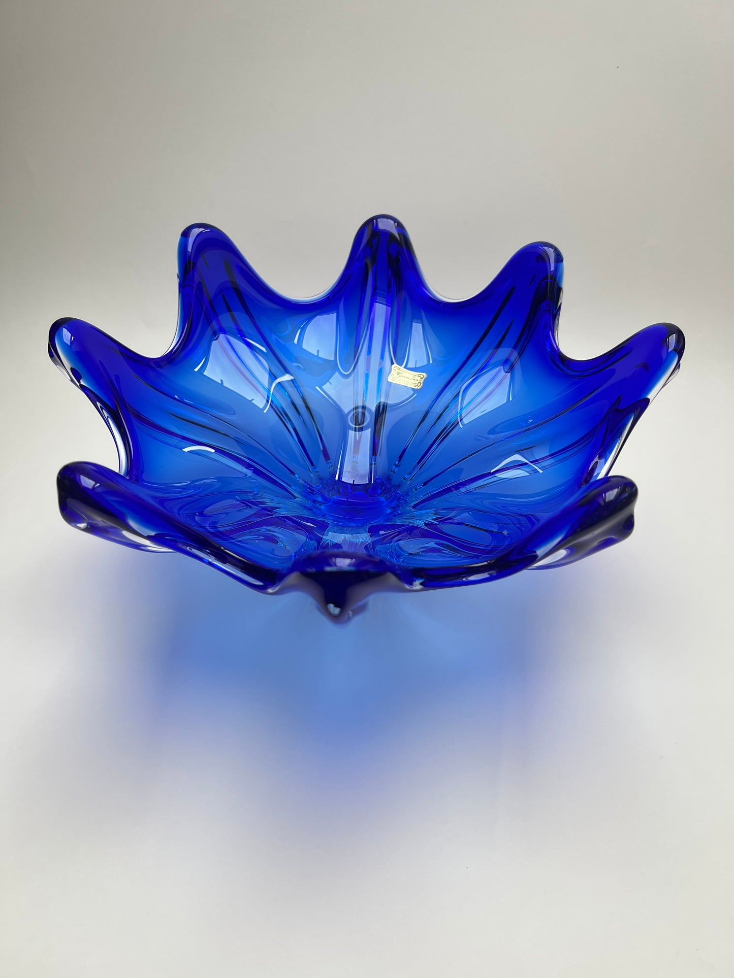 Egermann Kristallglas Schale blau böhmisch Czech Zipfelschale Mid century Glass Art
