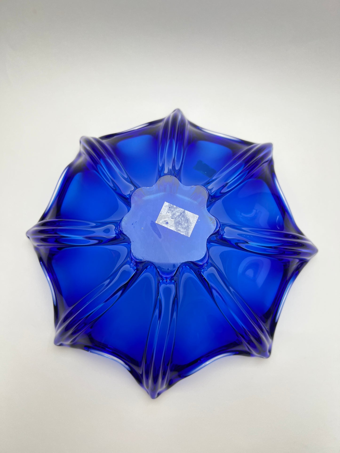Egermann Kristallglas Schale blau böhmisch Czech Zipfelschale Mid century Glass Art