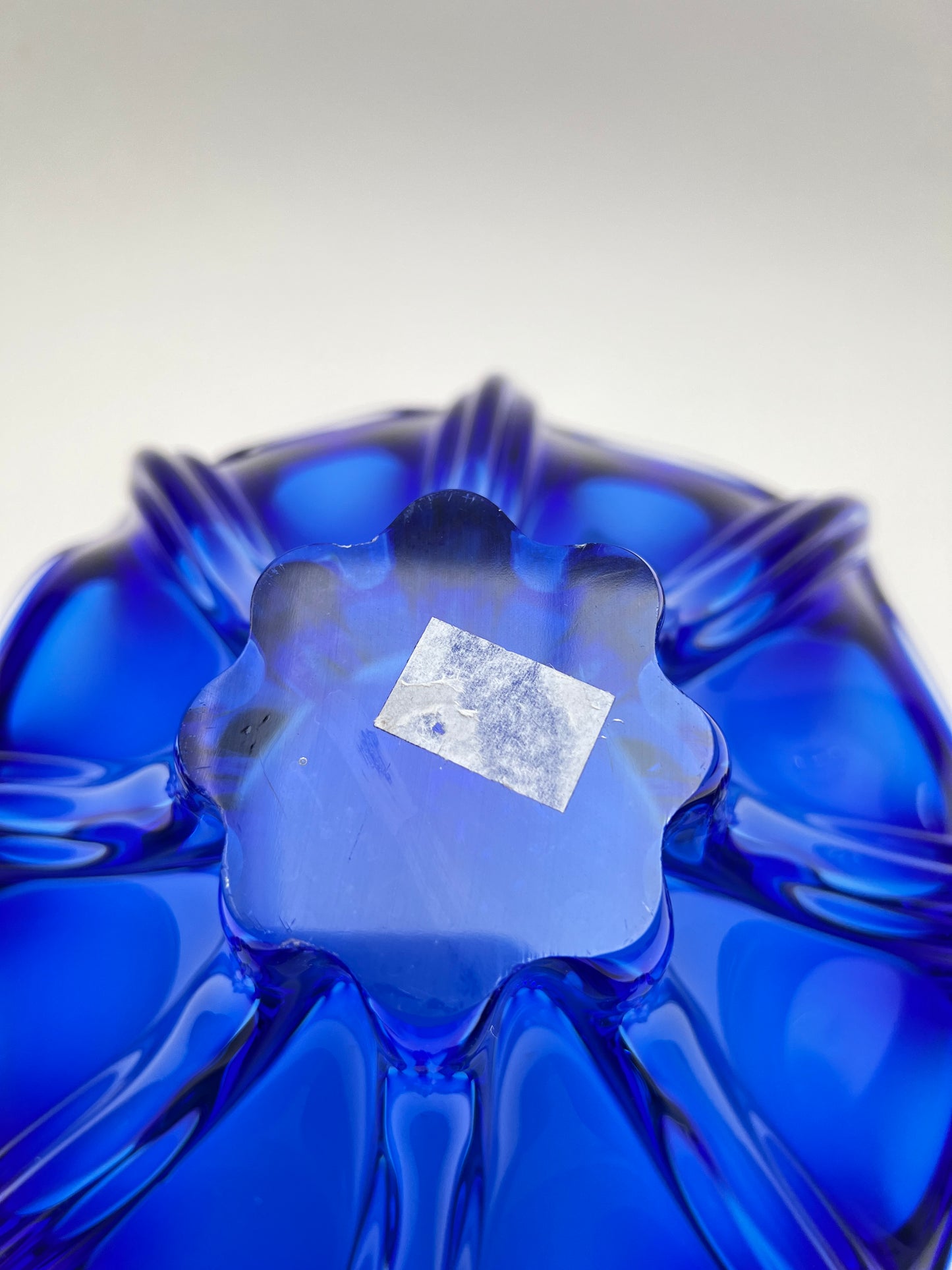 Egermann Kristallglas Schale blau böhmisch Czech Zipfelschale Mid century Glass Art