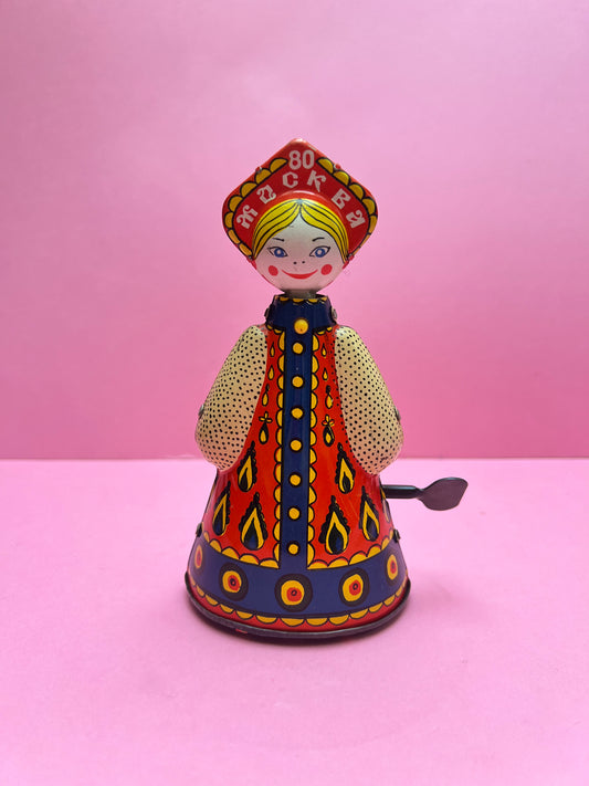 Russische Blechspielzeug Aufzieh Puppe Matrushka 1980 Moskau Matroschka