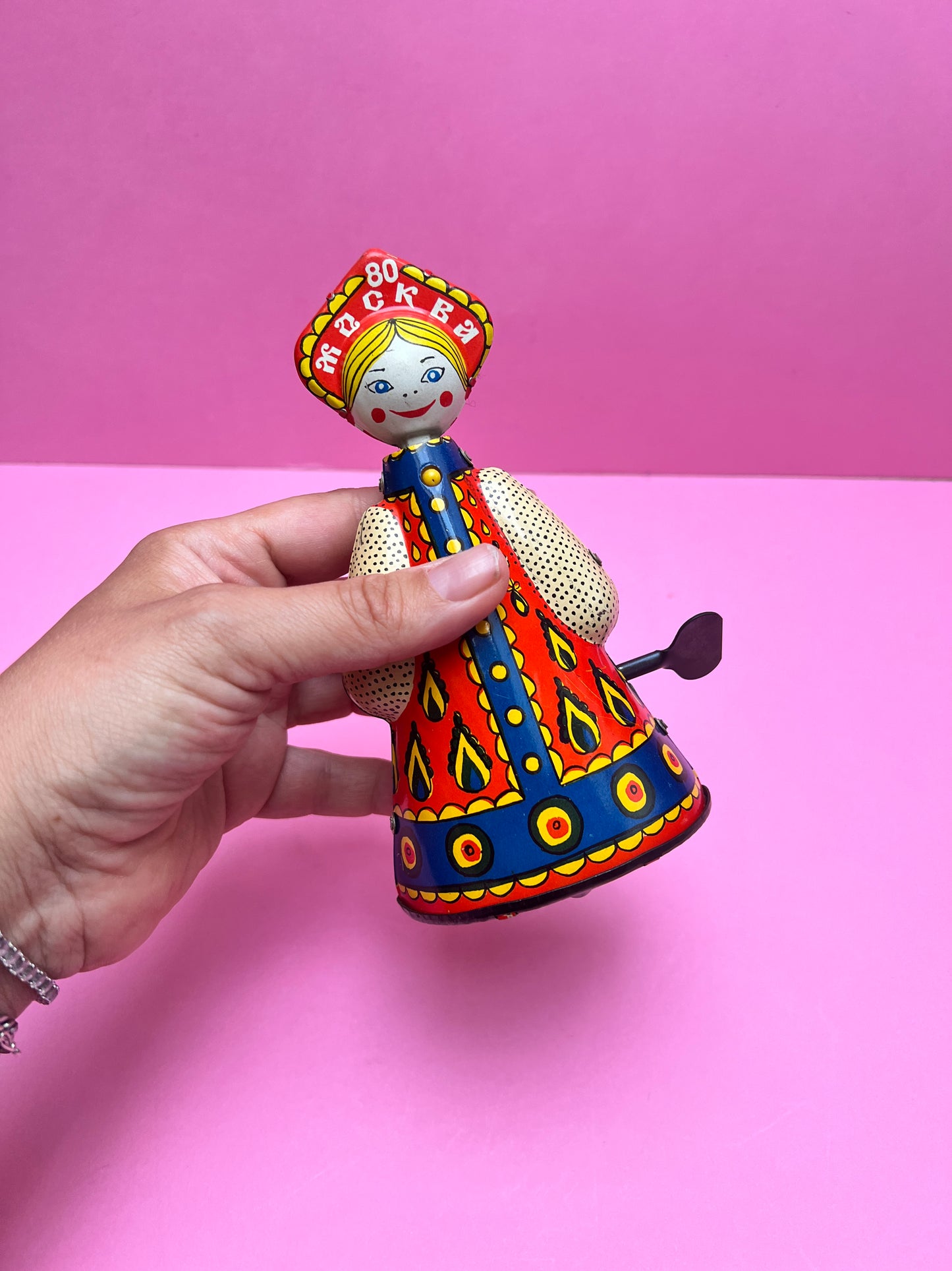 Russische Blechspielzeug Aufzieh Puppe Matrushka 1980 Moskau Matroschka