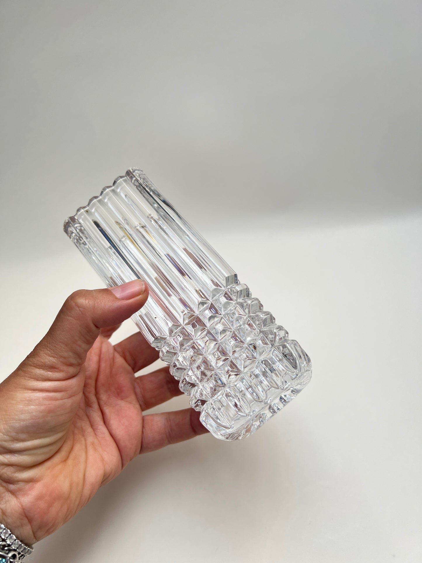 Vintage Glasvase Blumenvase modernist Rillen transparent