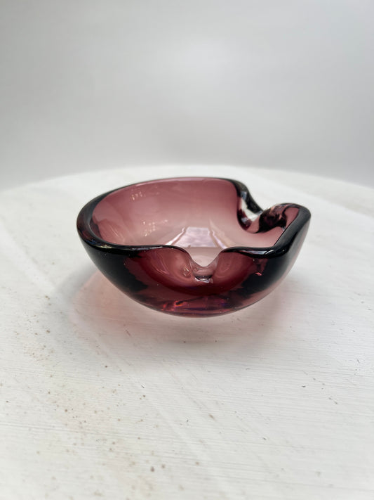Vintage Amethyst Glas Aschenbecher │ Murano Style Art Glass │ MCM  │ 70er Jahre │ Aubergine Purple Glass