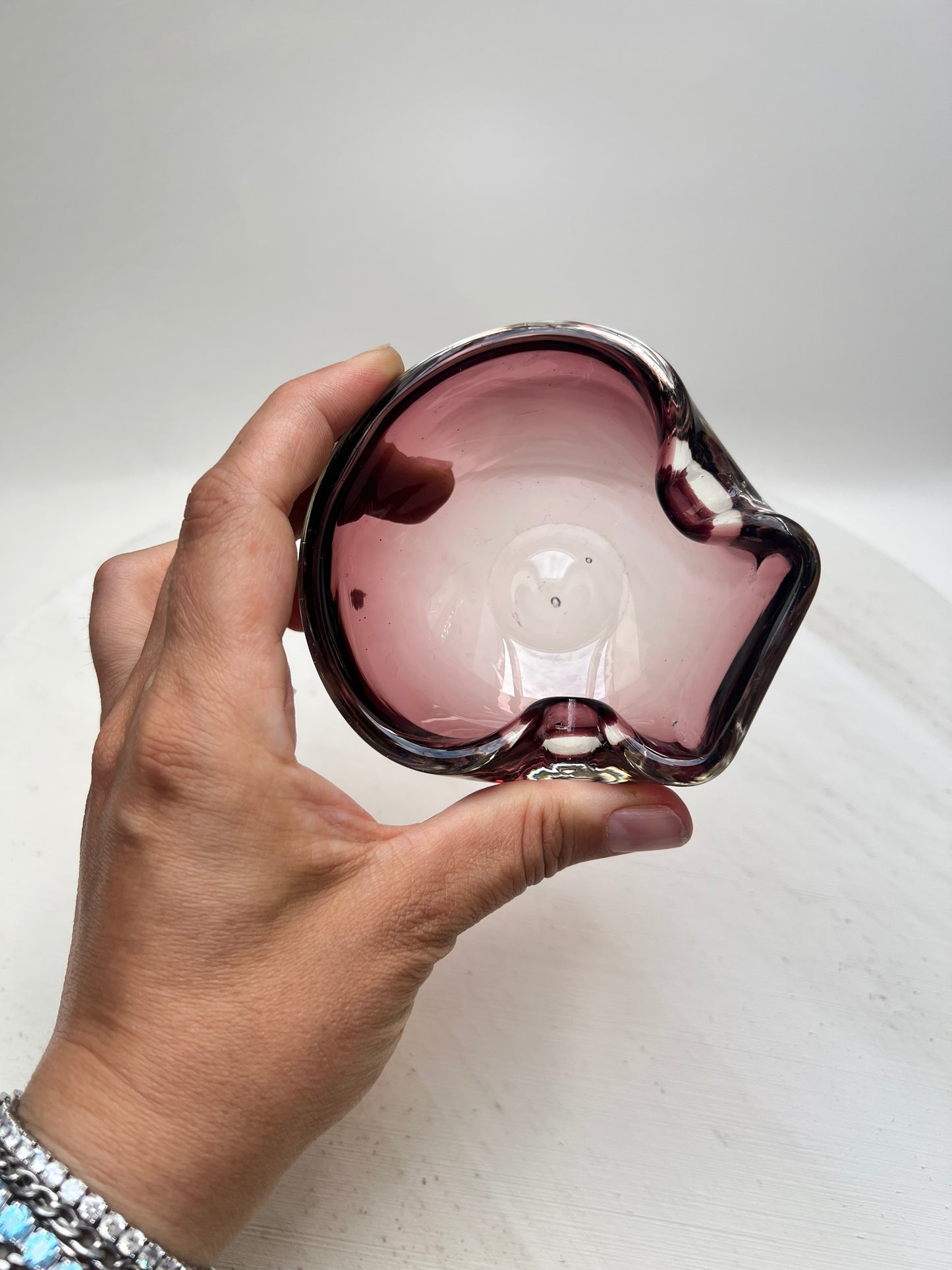 Vintage Amethyst Glas Aschenbecher │ Murano Style Art Glass │ MCM  │ 70er Jahre │ Aubergine Purple Glass