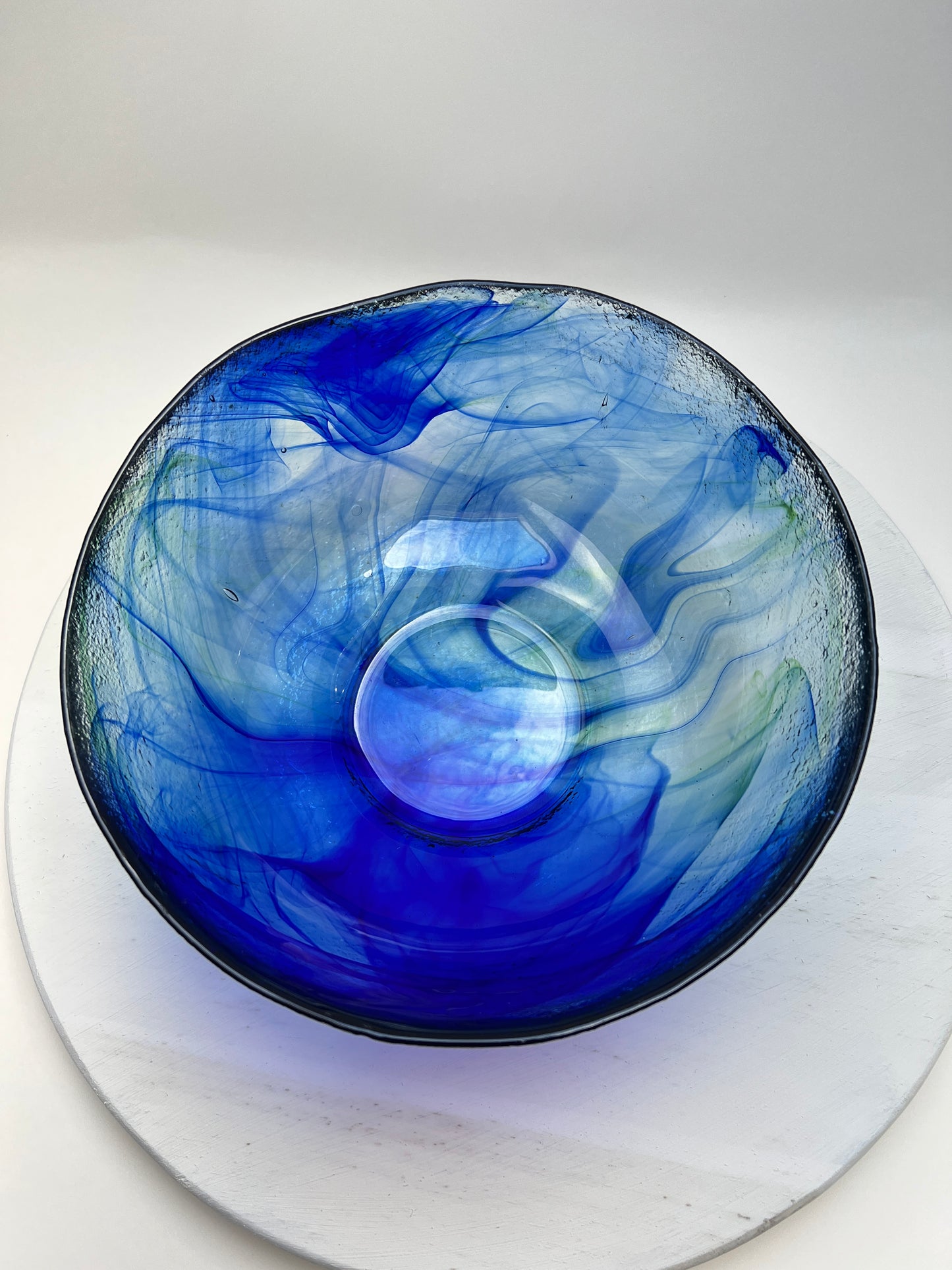 Blaue Batik Contrast Glasschale Obstschale skandinavisch Swirl mundgeblasen