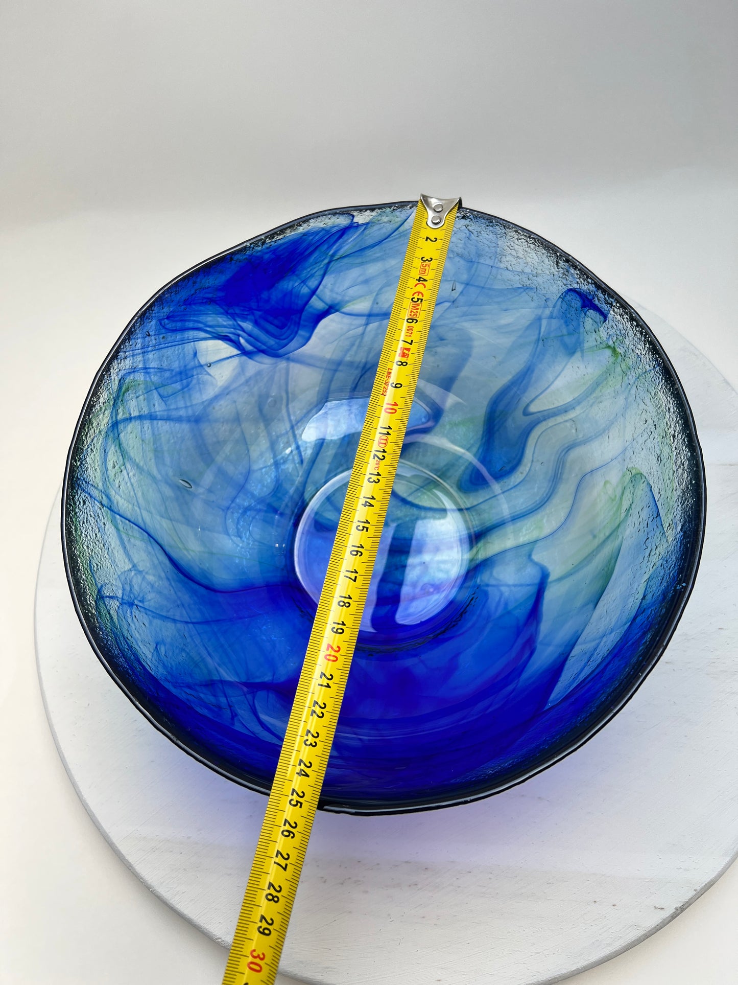 Blaue Batik Contrast Glasschale Obstschale skandinavisch Swirl mundgeblasen