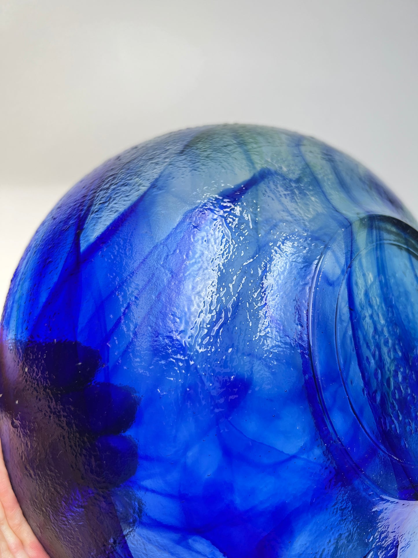 Blaue Batik Contrast Glasschale Obstschale skandinavisch Swirl mundgeblasen