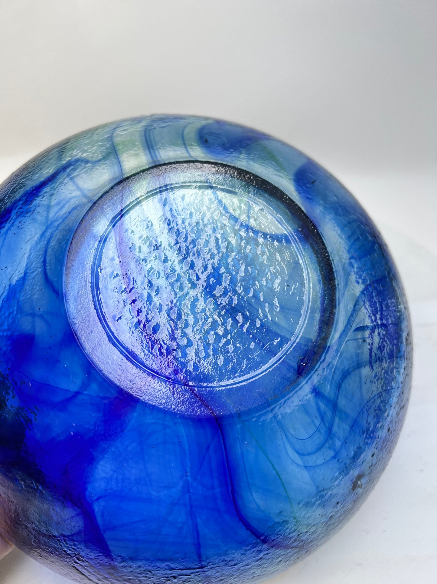Blaue Batik Contrast Glasschale Obstschale skandinavisch Swirl mundgeblasen
