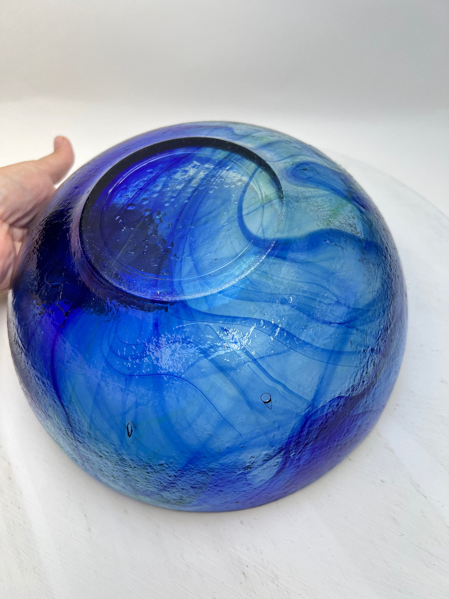 Blaue Batik Contrast Glasschale Obstschale skandinavisch Swirl mundgeblasen