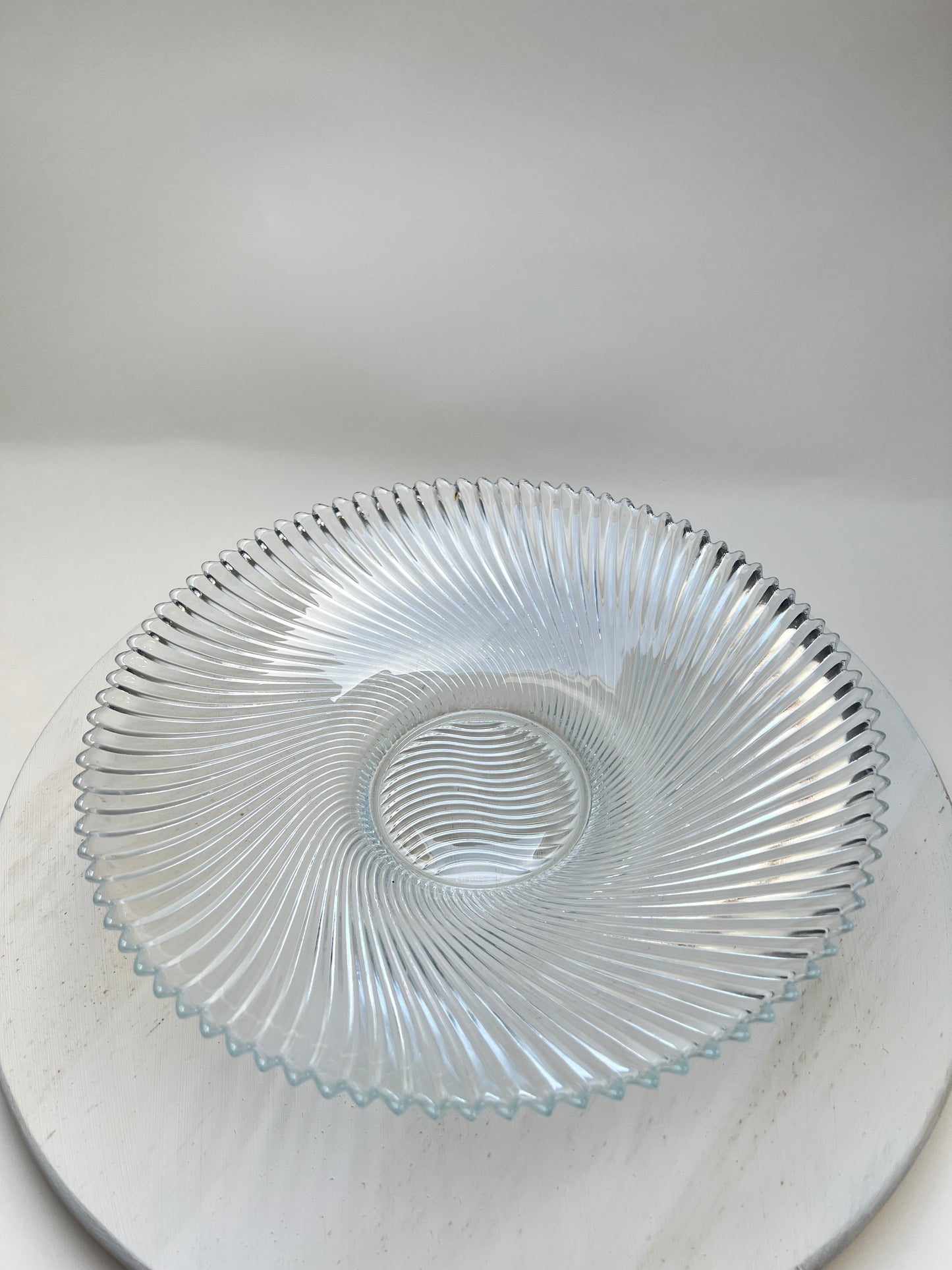 Große Vintage Obstschale Glasschale Swirl Rillen Pressglas