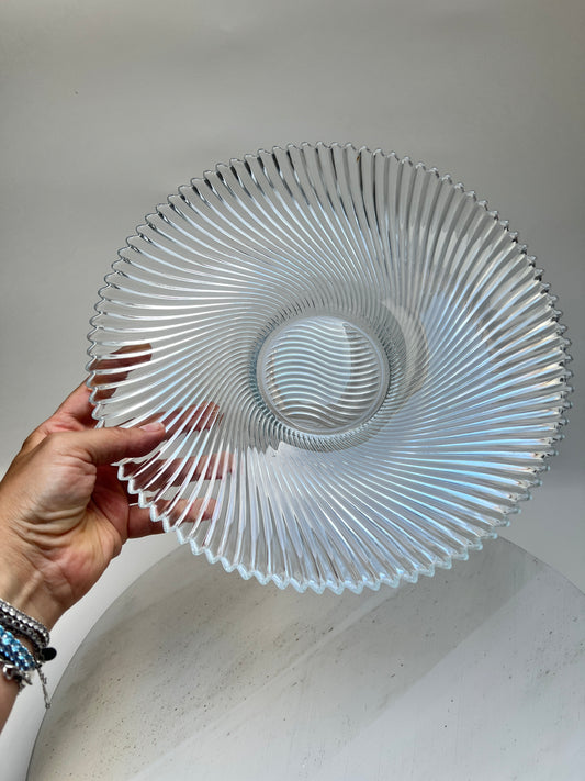 Große Vintage Obstschale Glasschale Swirl Rillen Pressglas