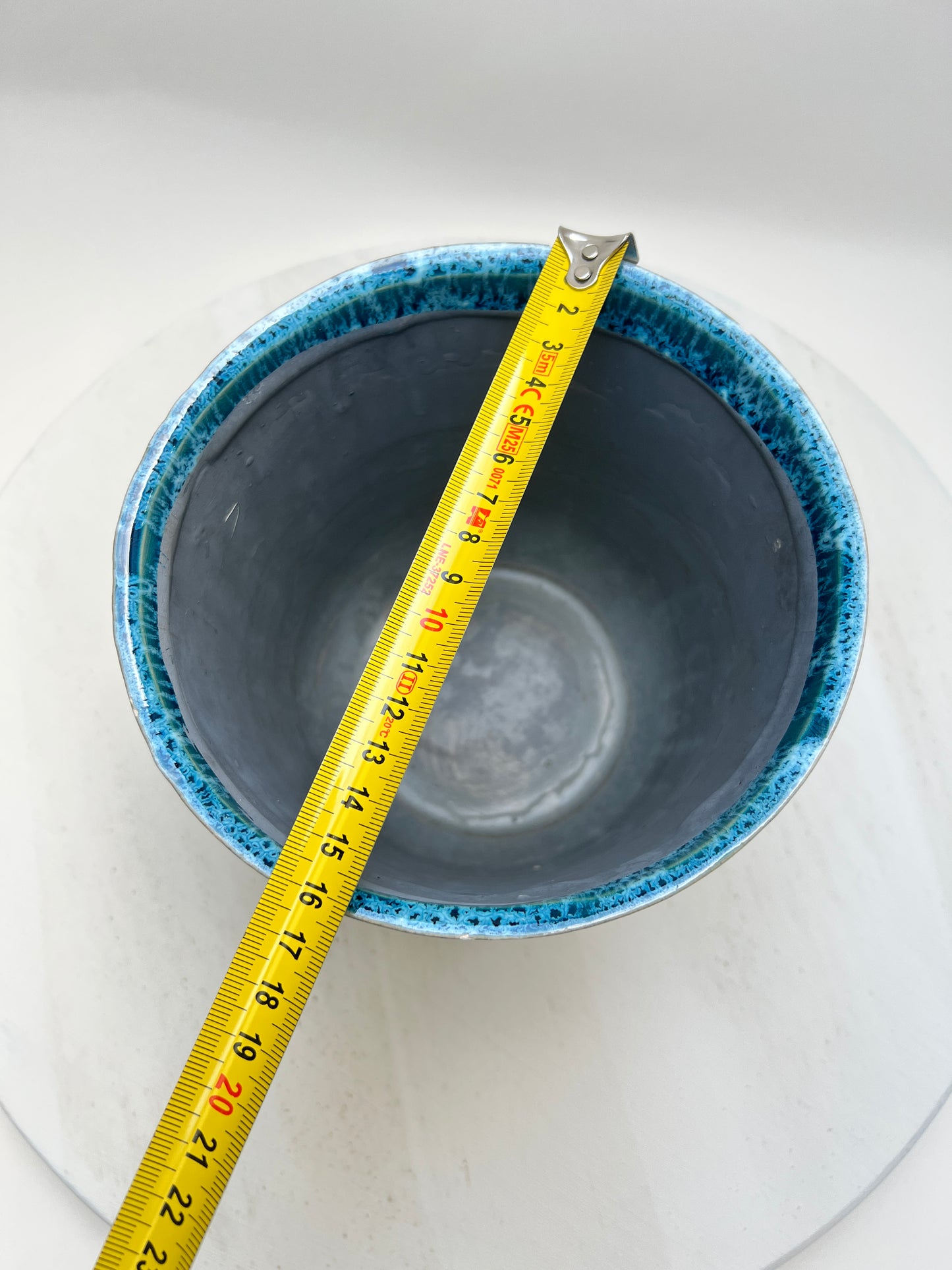 Vintage Keramik Übertopf Blau Türkis | Handgefertigter Blumentopf | Fat Lava Stil | Studiokeramik | Pflanzgefäß Ø 16 cm