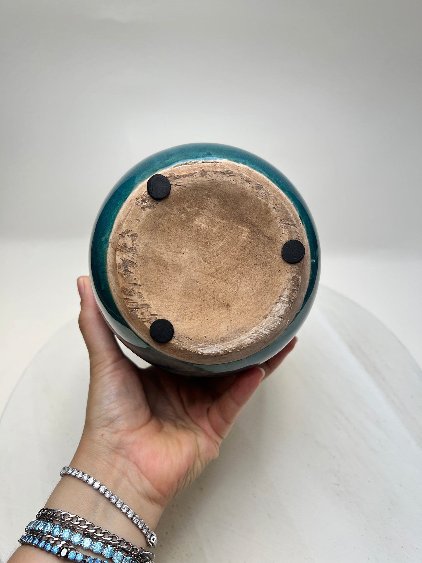 Vintage Keramik Übertopf Blau Türkis | Handgefertigter Blumentopf | Fat Lava Stil | Studiokeramik | Pflanzgefäß Ø 16 cm