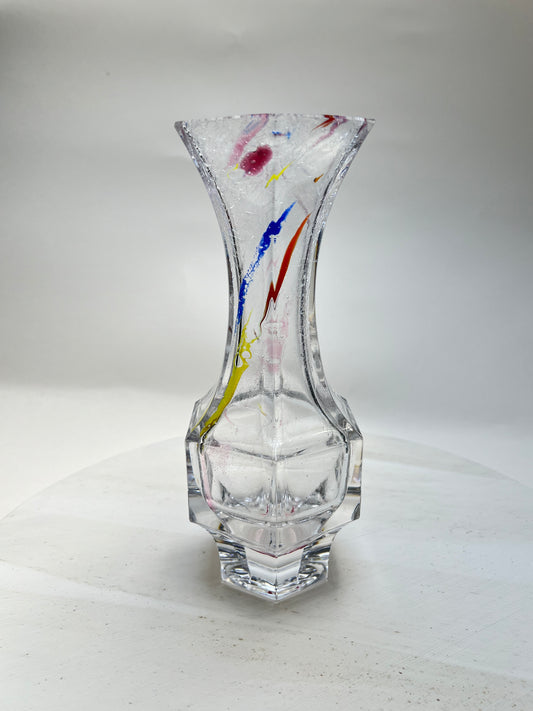 Abstrakte Vintage Art Glass Blumenvase sechseckig bunt klar Glasvase
