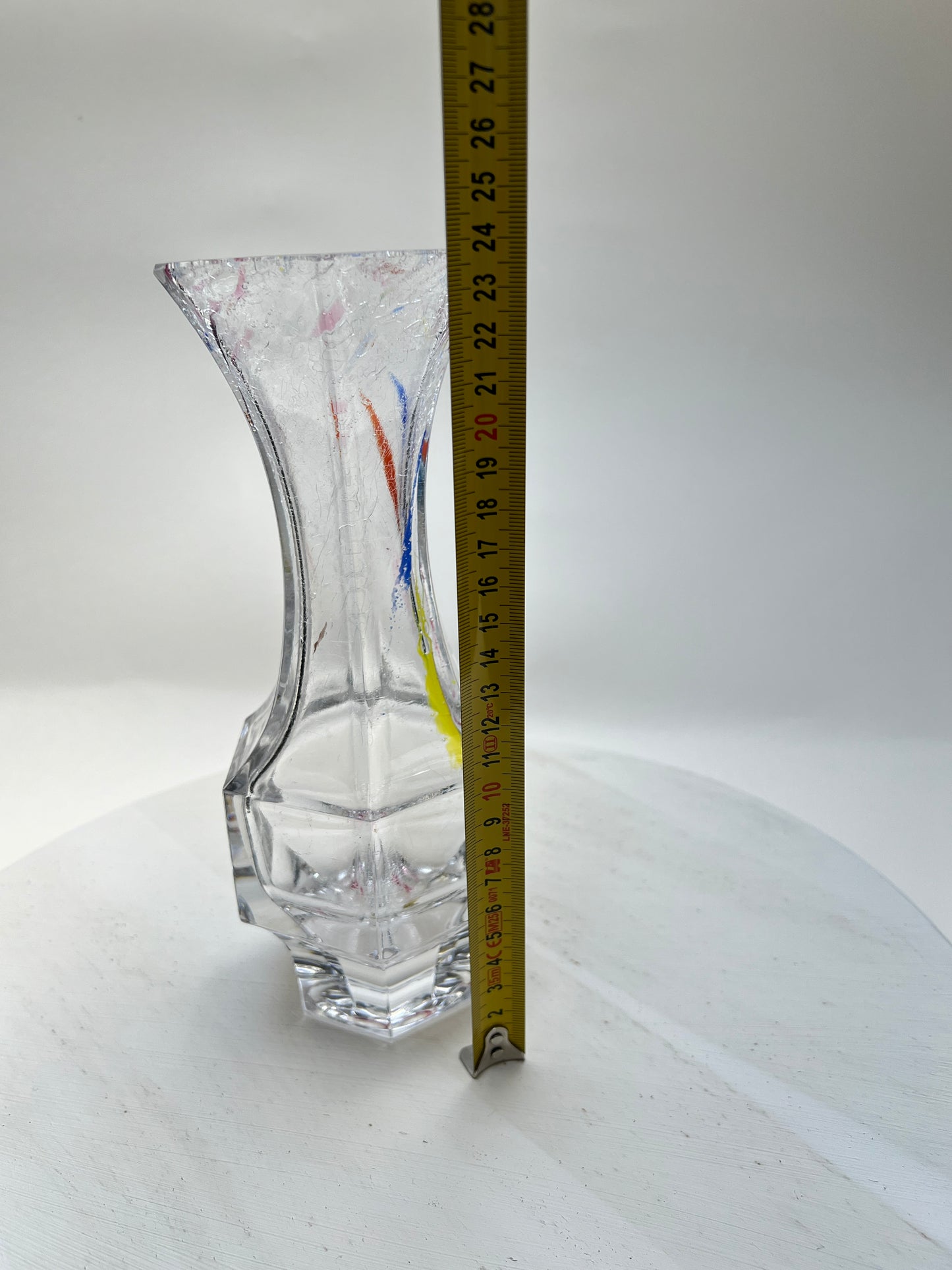 Abstrakte Vintage Art Glass Blumenvase sechseckig bunt klar Glasvase