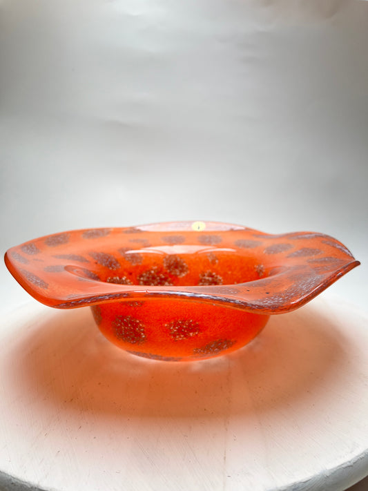 Mundgeblasene Glasschale orange Vintage Mid Century Obstschale Glasbläserei Bad Malente