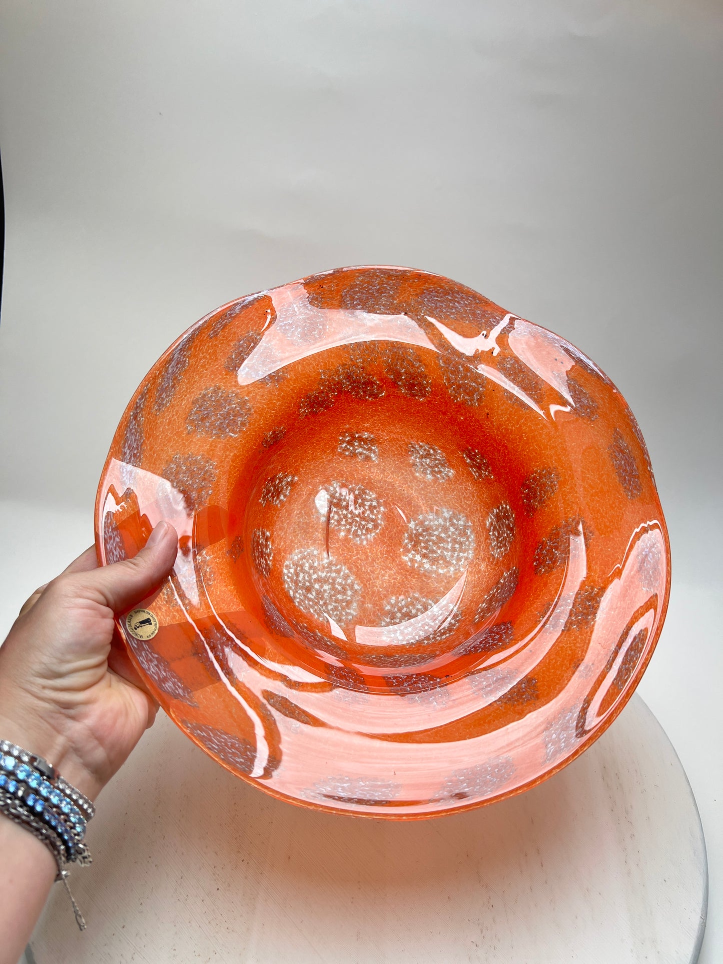 Mundgeblasene Glasschale orange Vintage Mid Century Obstschale Glasbläserei Bad Malente