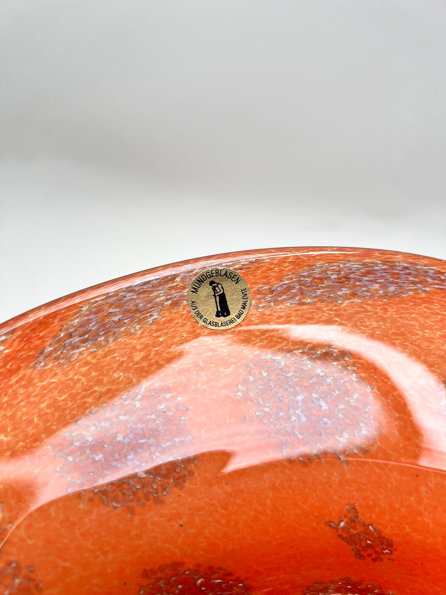 Mundgeblasene Glasschale orange Vintage Mid Century Obstschale Glasbläserei Bad Malente