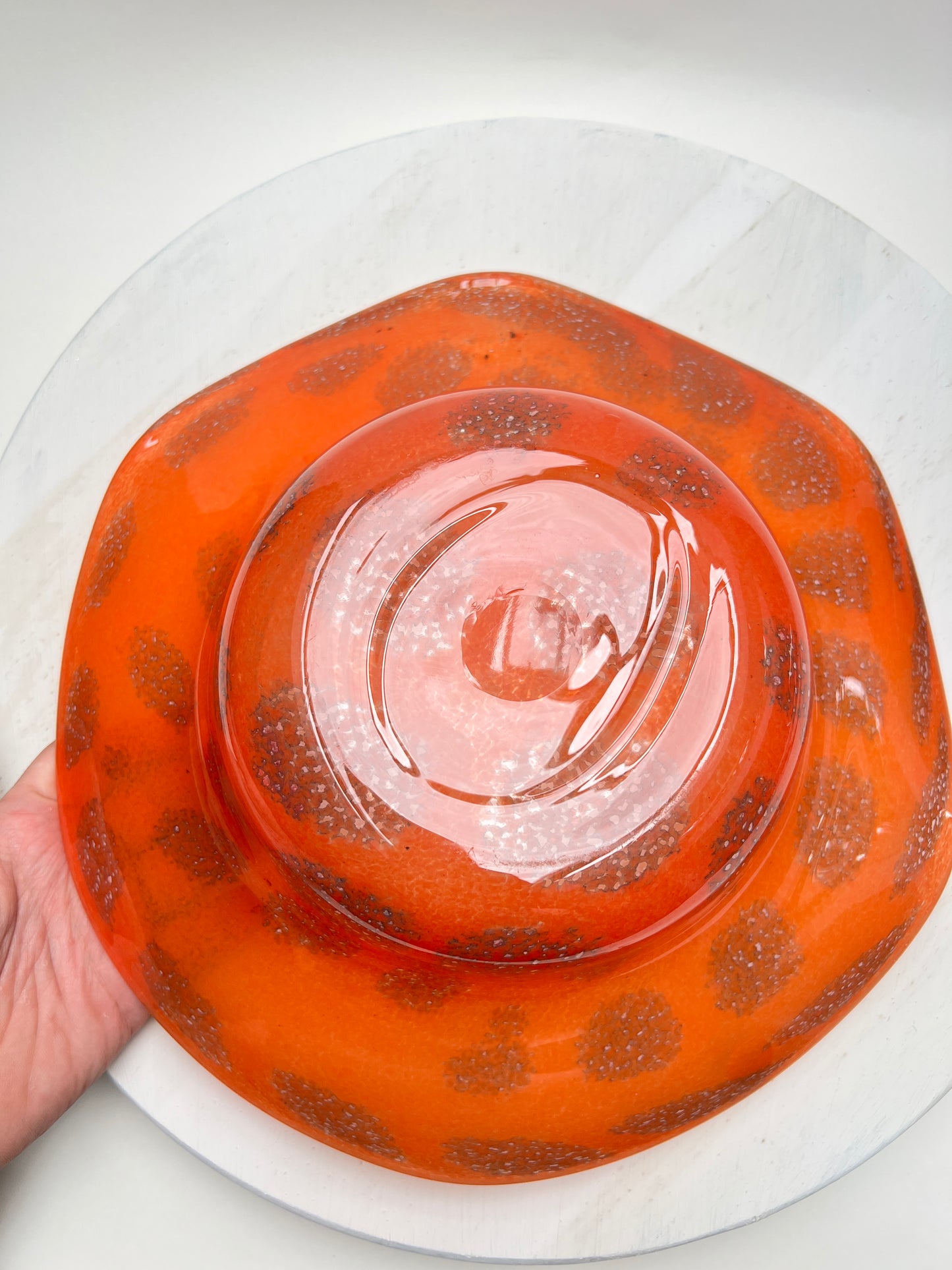 Mundgeblasene Glasschale orange Vintage Mid Century Obstschale Glasbläserei Bad Malente