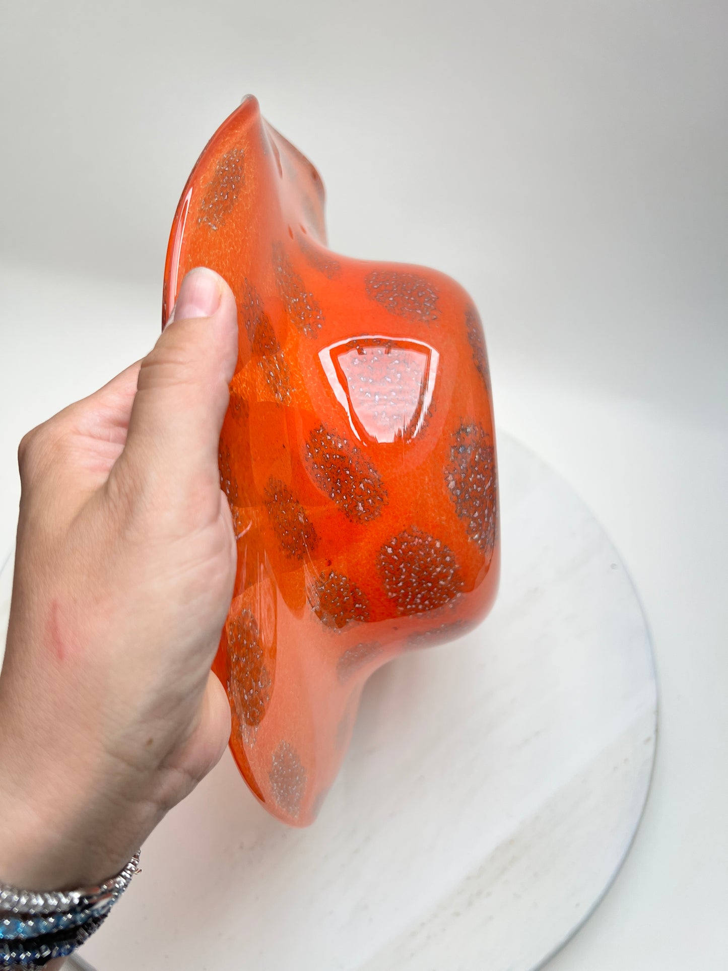 Mundgeblasene Glasschale orange Vintage Mid Century Obstschale Glasbläserei Bad Malente