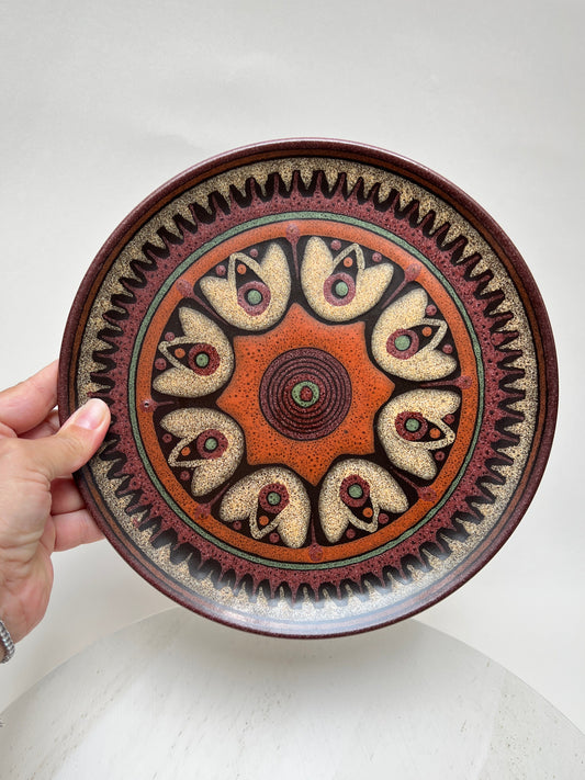 KMK Kupfermühle Keramik Wandteller braun 24 cm Vintage 70er Jahre Studiokeramik Mid Century Boho