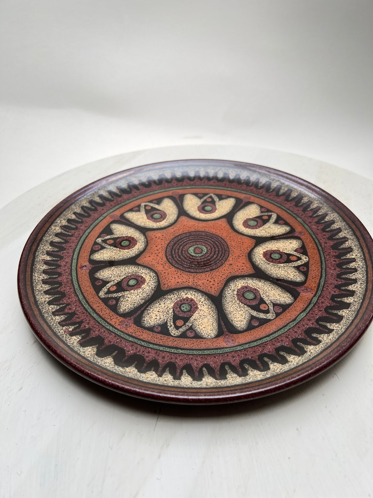 KMK Kupfermühle Keramik Wandteller braun 24 cm Vintage 70er Jahre Studiokeramik Mid Century Boho
