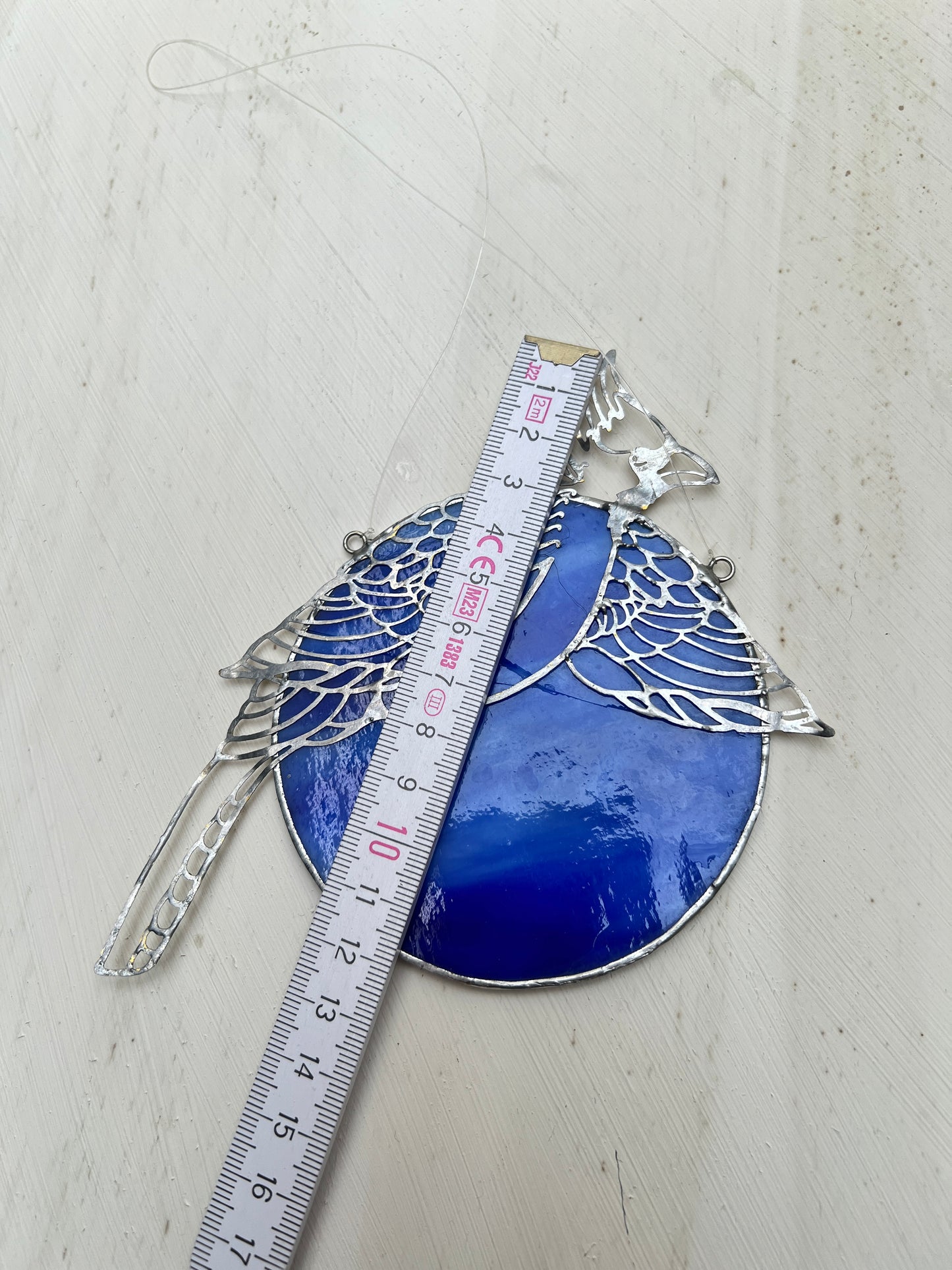Vintage Tiffany Stil Sonnenfänger Vogel | Handgefertigtes Bleiglas Fensterbild Blau | Stained Glass Bird | Fensterdekoration