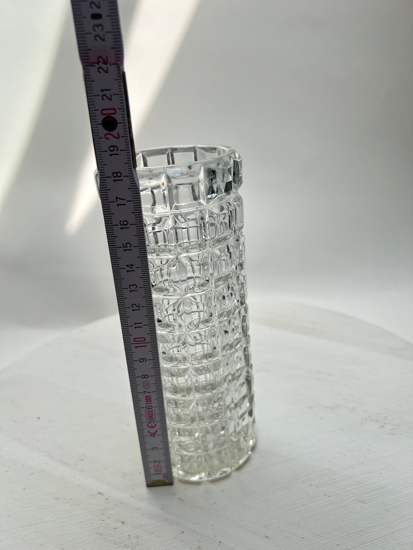 Vintage Glasvase Blumenvase Rillen geschliffen Modernist Mid Century rund