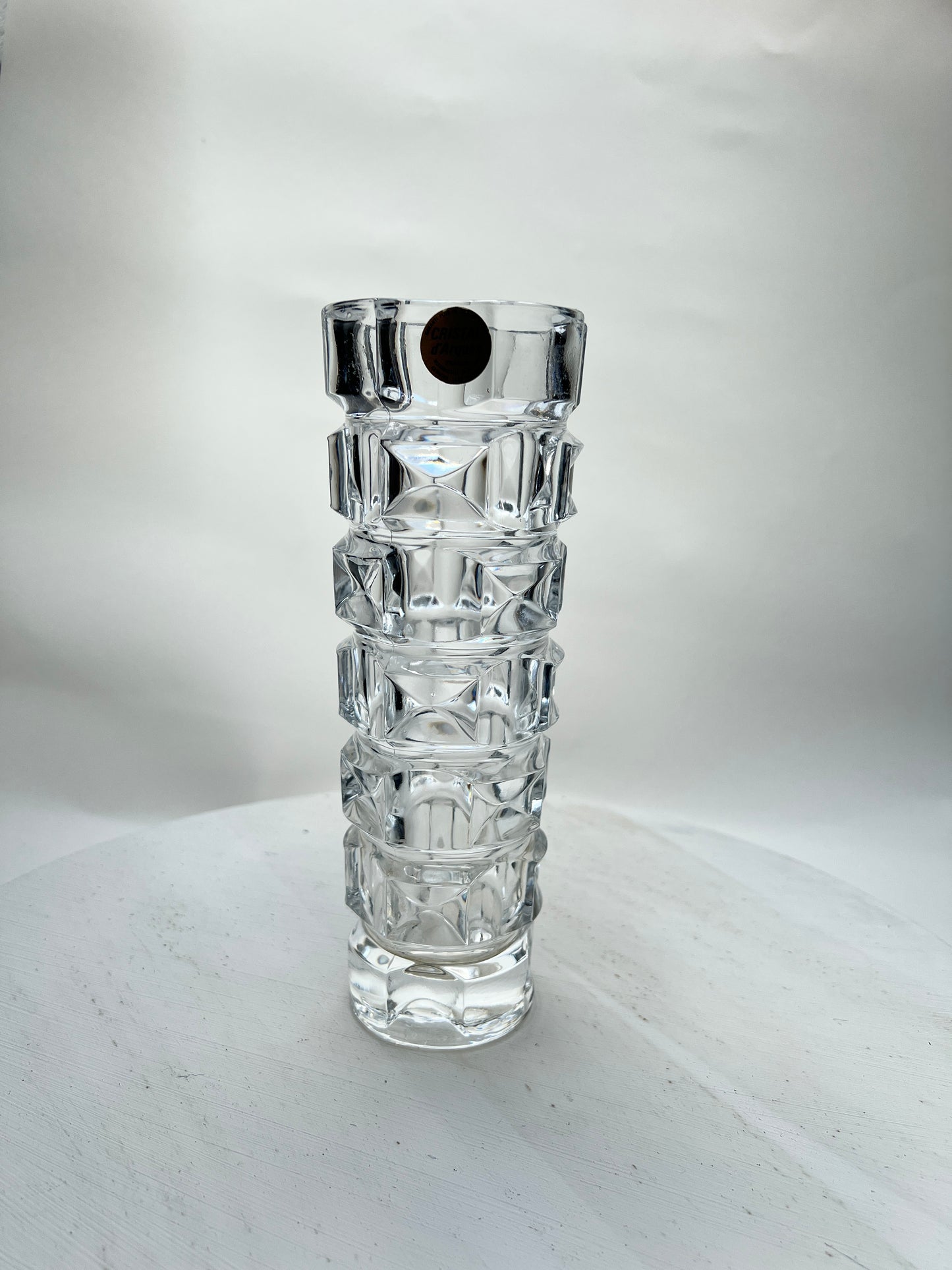 Vintage Bleikristall Blumenvase Glasvase Facettenschliff Cristal d’Arques Mid Century Modern Modernist