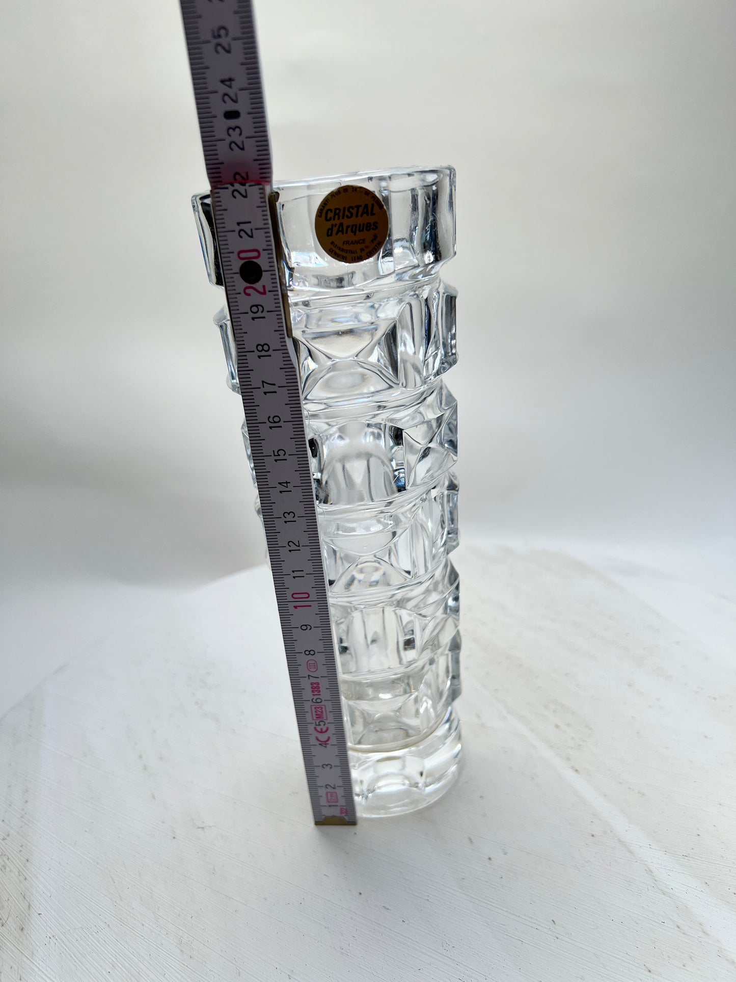 Vintage Bleikristall Blumenvase Glasvase Facettenschliff Cristal d’Arques Mid Century Modern Modernist