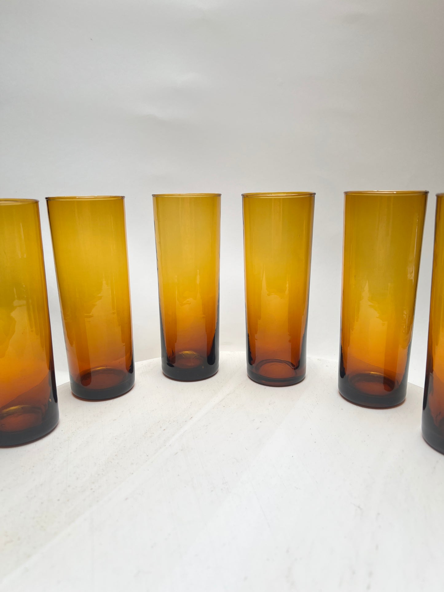 6 Vintage Trinkgläser in Bernstein – Rauchglas Longdrinkgläser – 70er Jahre – Mid Century – Amber Glas Set