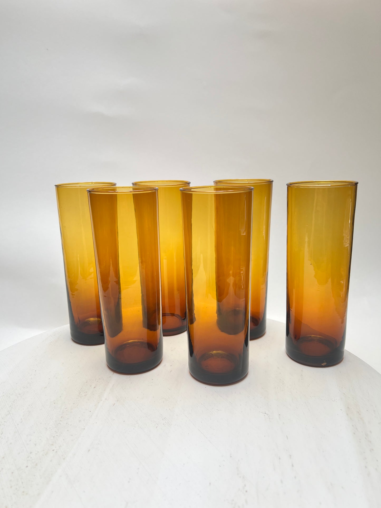6 Vintage Trinkgläser in Bernstein – Rauchglas Longdrinkgläser – 70er Jahre – Mid Century – Amber Glas Set