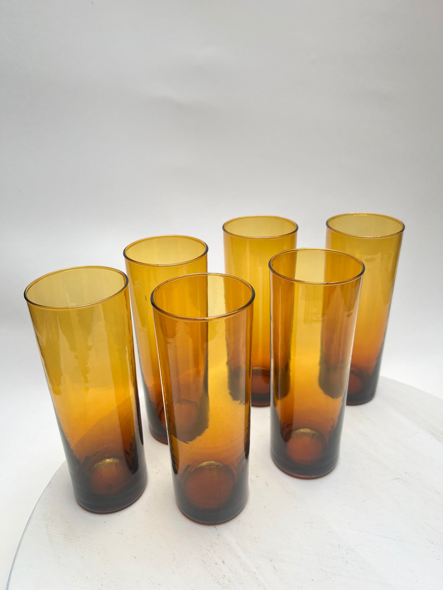 6 Vintage Trinkgläser in Bernstein – Rauchglas Longdrinkgläser – 70er Jahre – Mid Century – Amber Glas Set