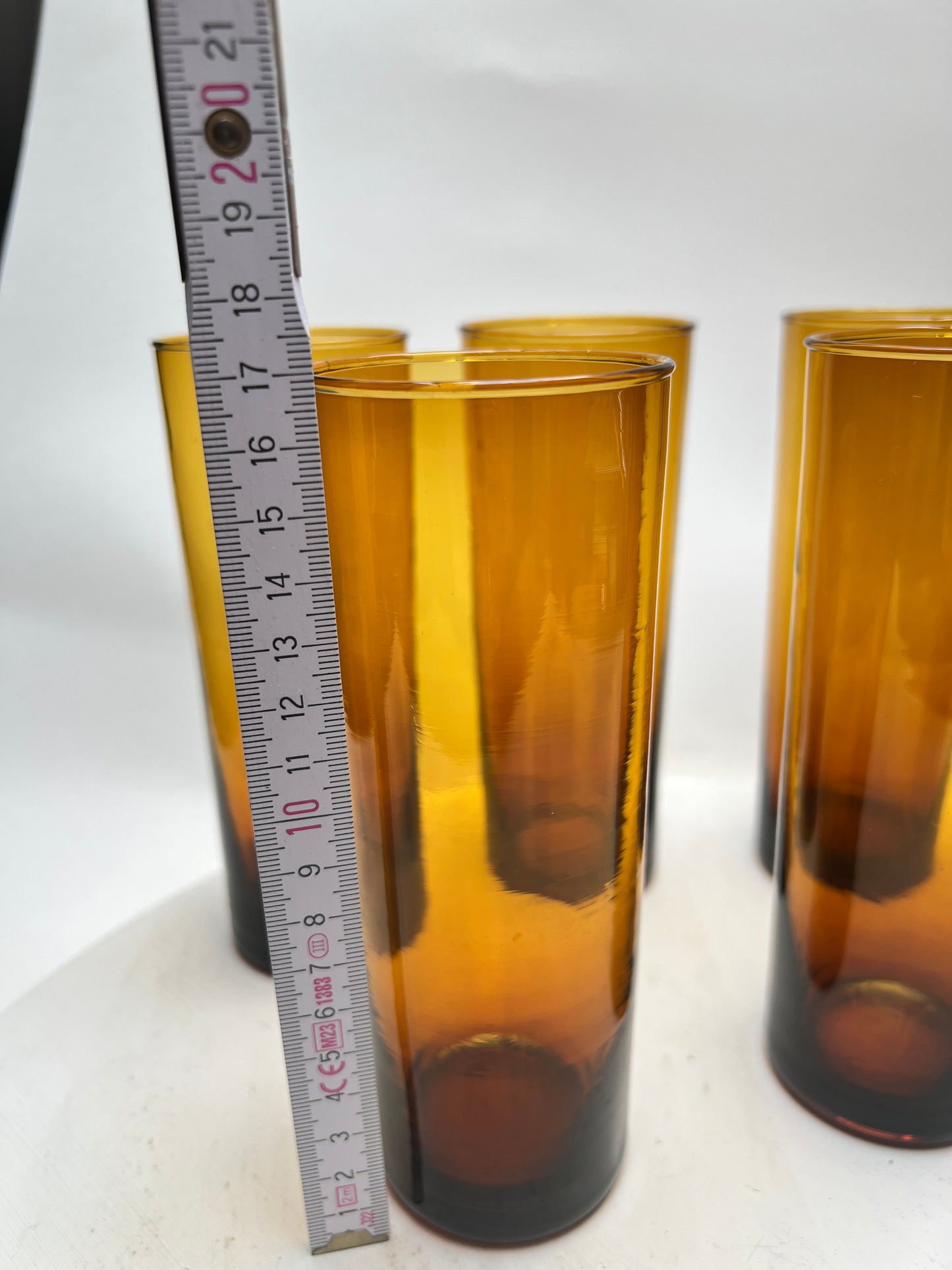 6 Vintage Trinkgläser in Bernstein – Rauchglas Longdrinkgläser – 70er Jahre – Mid Century – Amber Glas Set