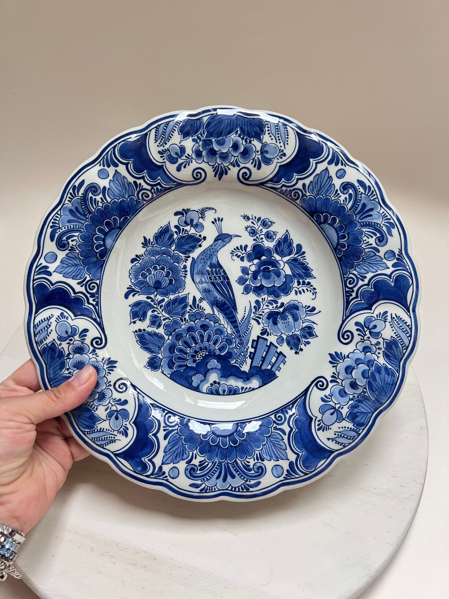 Royal Delft De Porceleyne Fles Wandteller Pfau Blau Weiß Holland Keramik Teller 29 cm