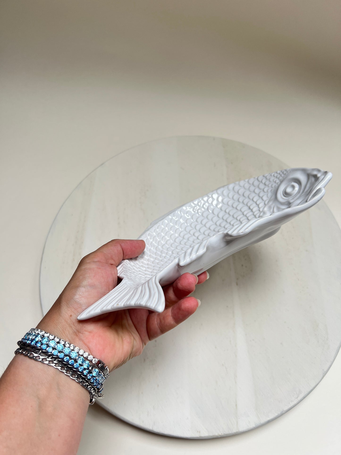 Weiße Bordallo Pinheiro Fischschale Fischteller Anbietschale Fisch Keramik