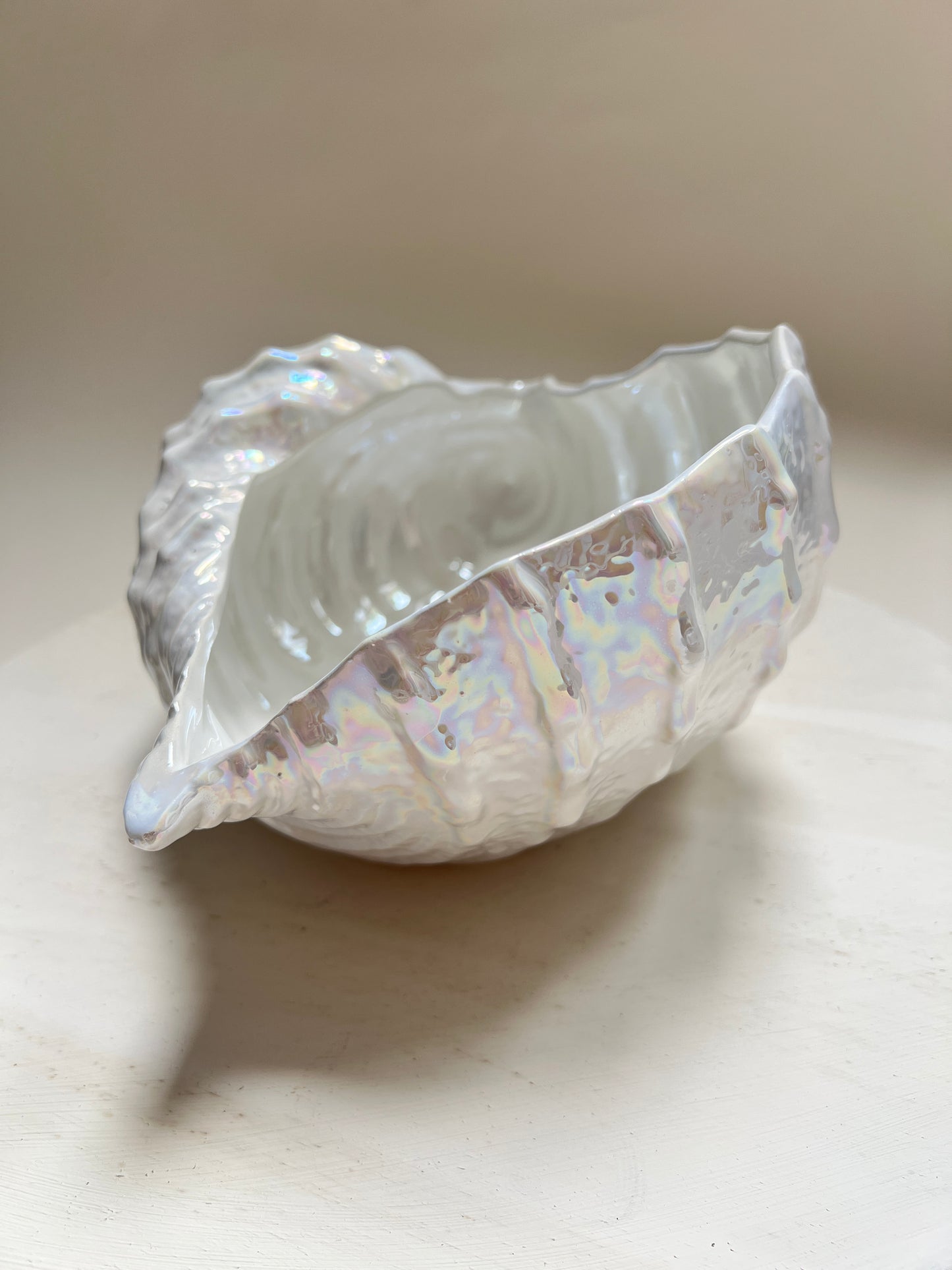 Vecchio Bassano Muschel Schale Keramik Perlmutt Opal Optik irisierend Italien Vintage Deko Schale 22 cm